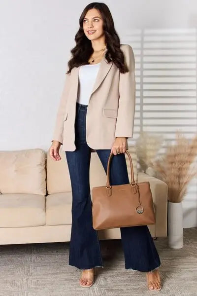 David Jones Structured Leather Handbag for Women - Premium Genuine Leather Tote Bag with Shoulder Strap - Perfect for Work, Travel & Everyday Use