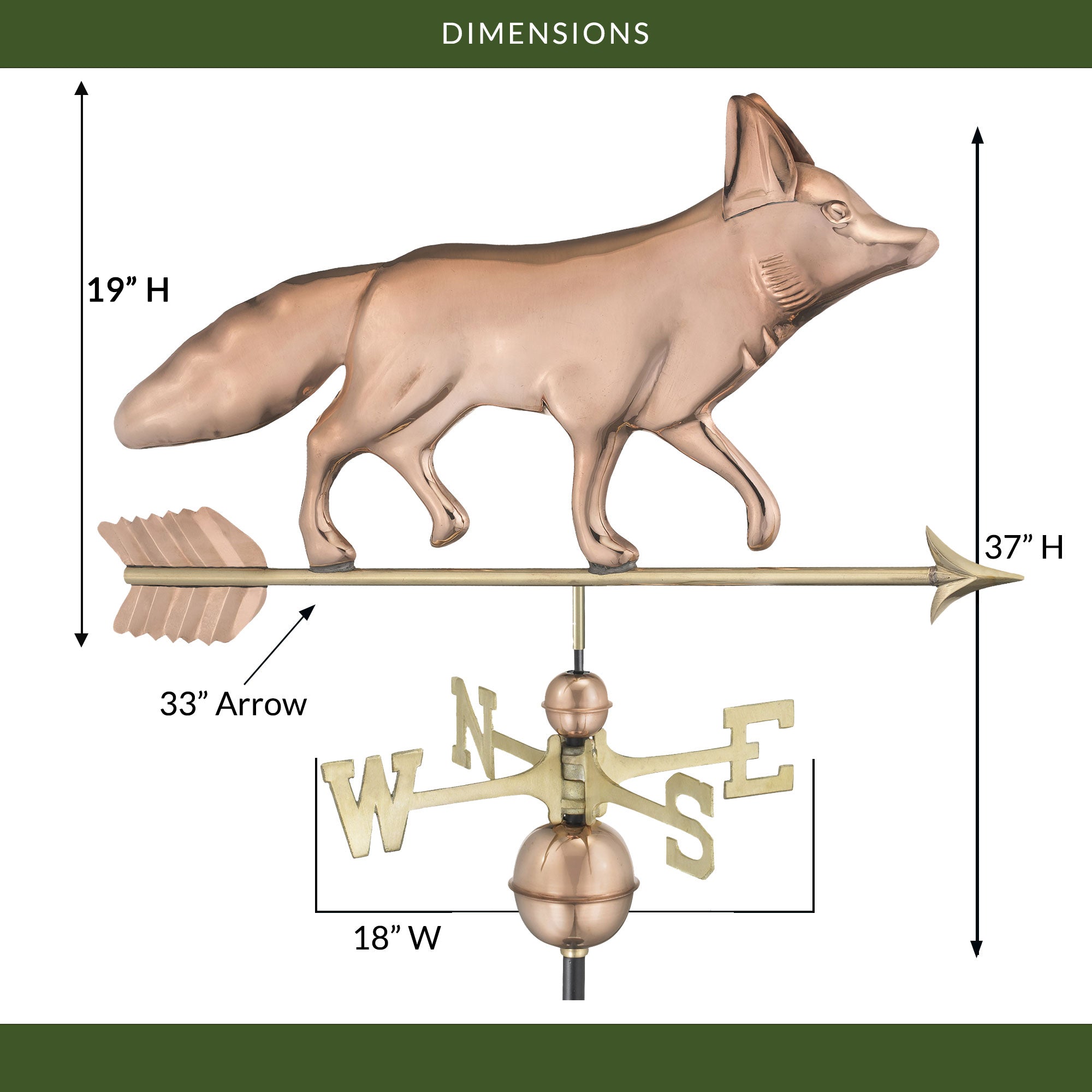 Fox Weathervane - Handcrafted Copper Garden Decor for Outdoor & Farmhouse Style | Perfect for Roof, Barn, or Yard Decoration