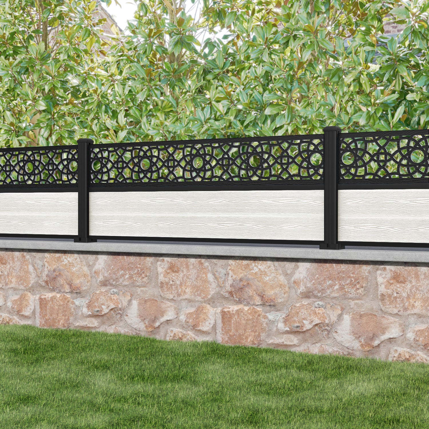 Classic Amber Fence Panel Light Stone with Aluminum Posts - Durable Outdoor Privacy Fence for Garden, Yard, and Pool Area Protection