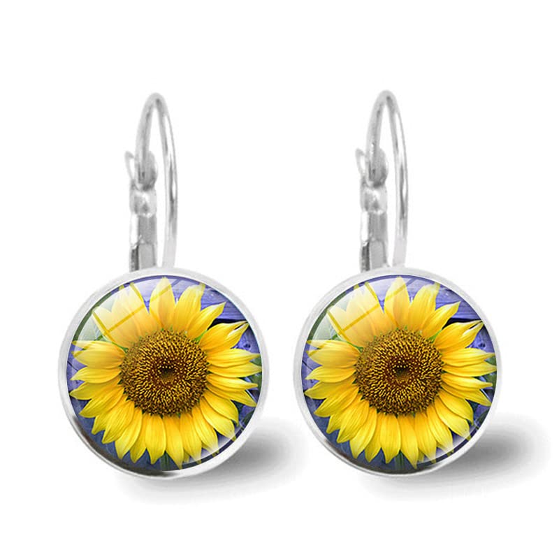 Boho Silver Transparent Glass Sunflower Drop Dangle Earrings for Women - Yellow Sunflower Fashion Jewelry | Perfect for Summer Outfits, Boho Chic Style & Gift Giving