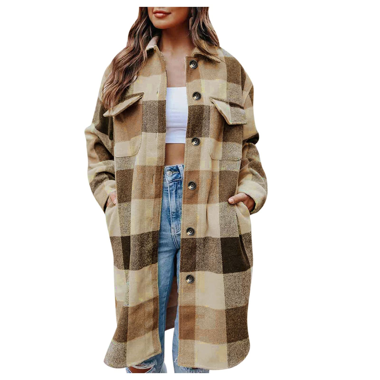 Women's Flannel Plaid Shirt Jacket - Soft Casual Button Down Shacket Coat Long Sleeve Blouse Top for Fall & Winter | Perfect for Layering, Outdoor Activities and Cozy Everyday Wear