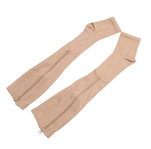 Topwon Open-Toe Compression Socks for Women & Men - 2 Pairs Knee High Support Stockings with Zipper - Ideal for Running, Travel & Varicose Vein Relief