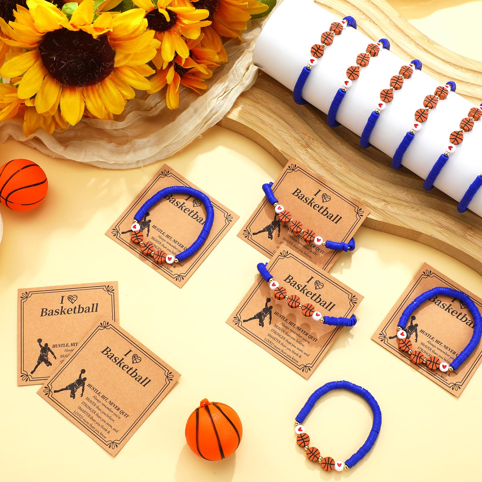 20-Pack Basketball Beaded Bracelets with Inspirational Cards - Motivational Sports Team Gifts for Basketball Players, Coaches & Fans - Perfect for Games, Practices & Team Spirit Events