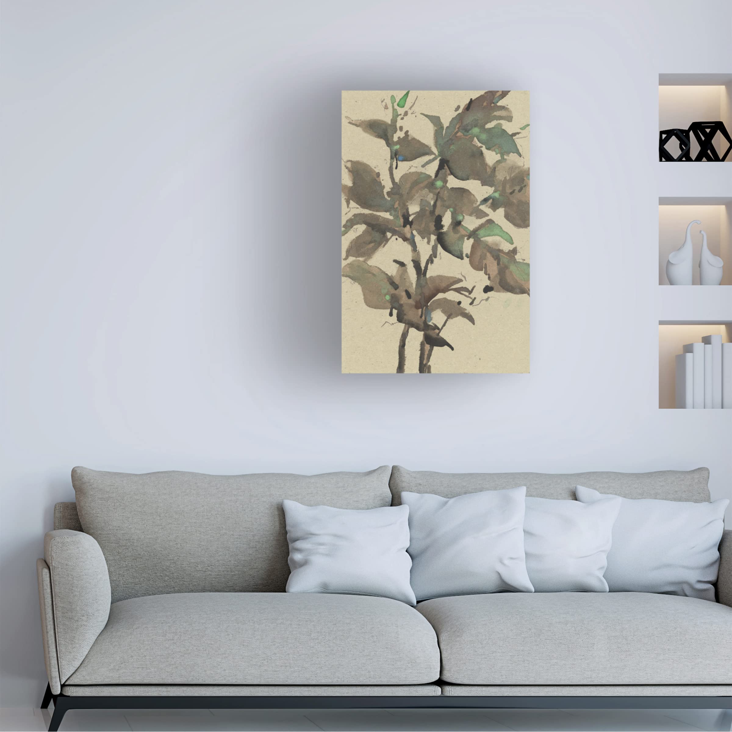 Samuel Dixon 'Leaves On Taupe I' Canvas Wall Art Print - Modern Botanical Home Decor for Living Room, Bedroom & Office