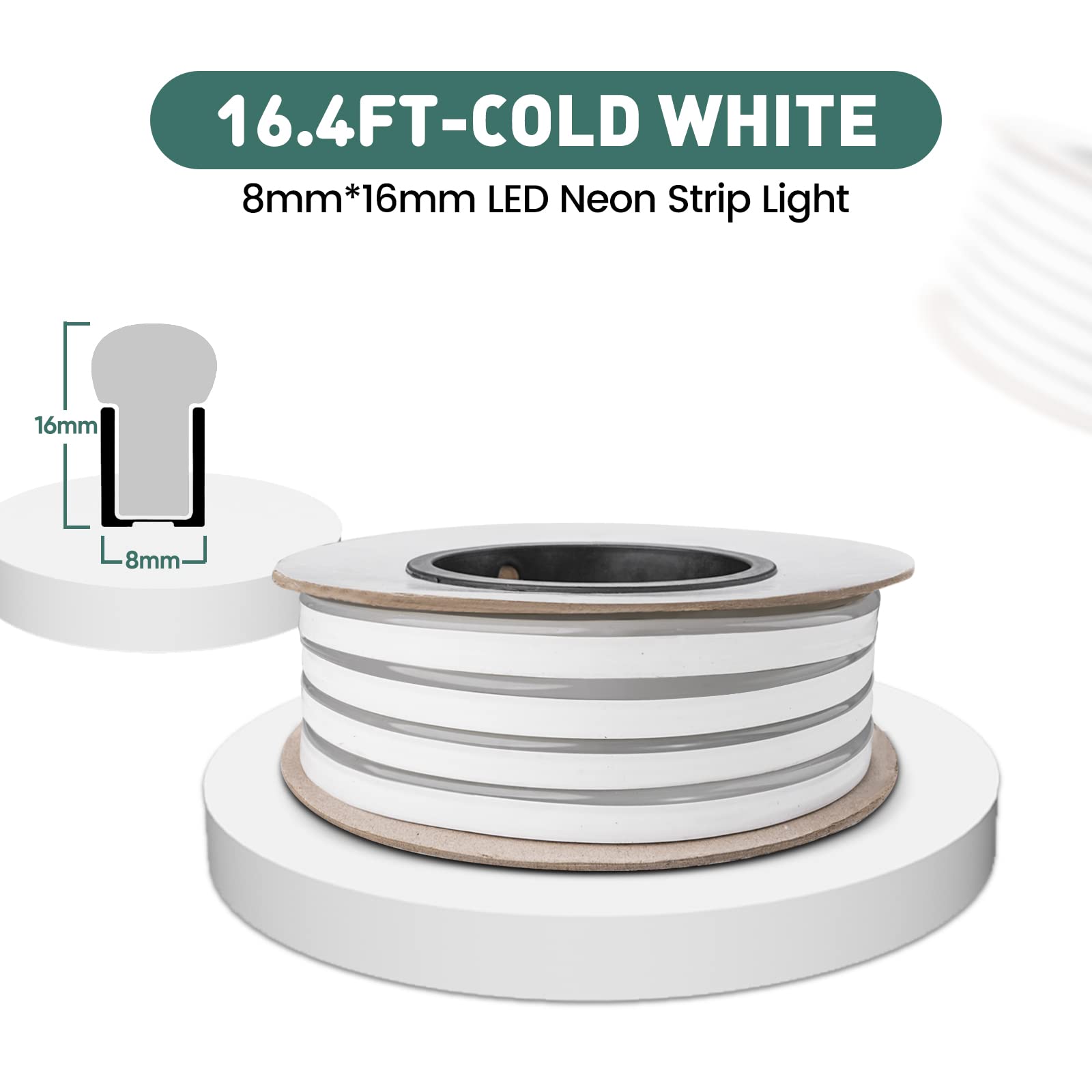 GZBtech 16.4FT Flexible LED Neon Rope Lights - Waterproof 120V Neon Strip Lighting with 120 LEDs/M, Cuttable & Connectable for Indoor/Outdoor Decor - Cold White 5M | Perfect for Home, Wedding, Party, Bar, and Commercial Building Illumination