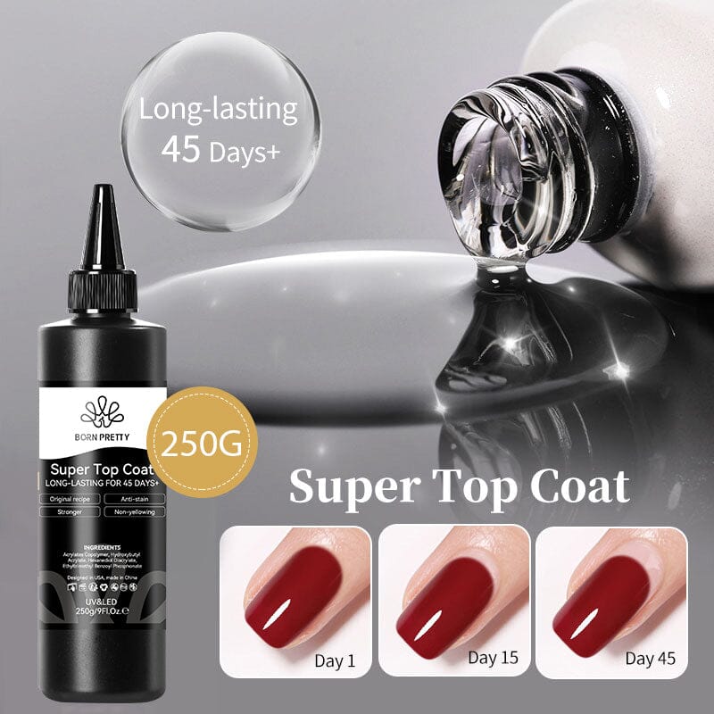 250g Super Top Coat - High Gloss Nail Polish Sealer for Long-Lasting Shine - Perfect for Manicures, Pedicures & Nail Art at Home or Salon