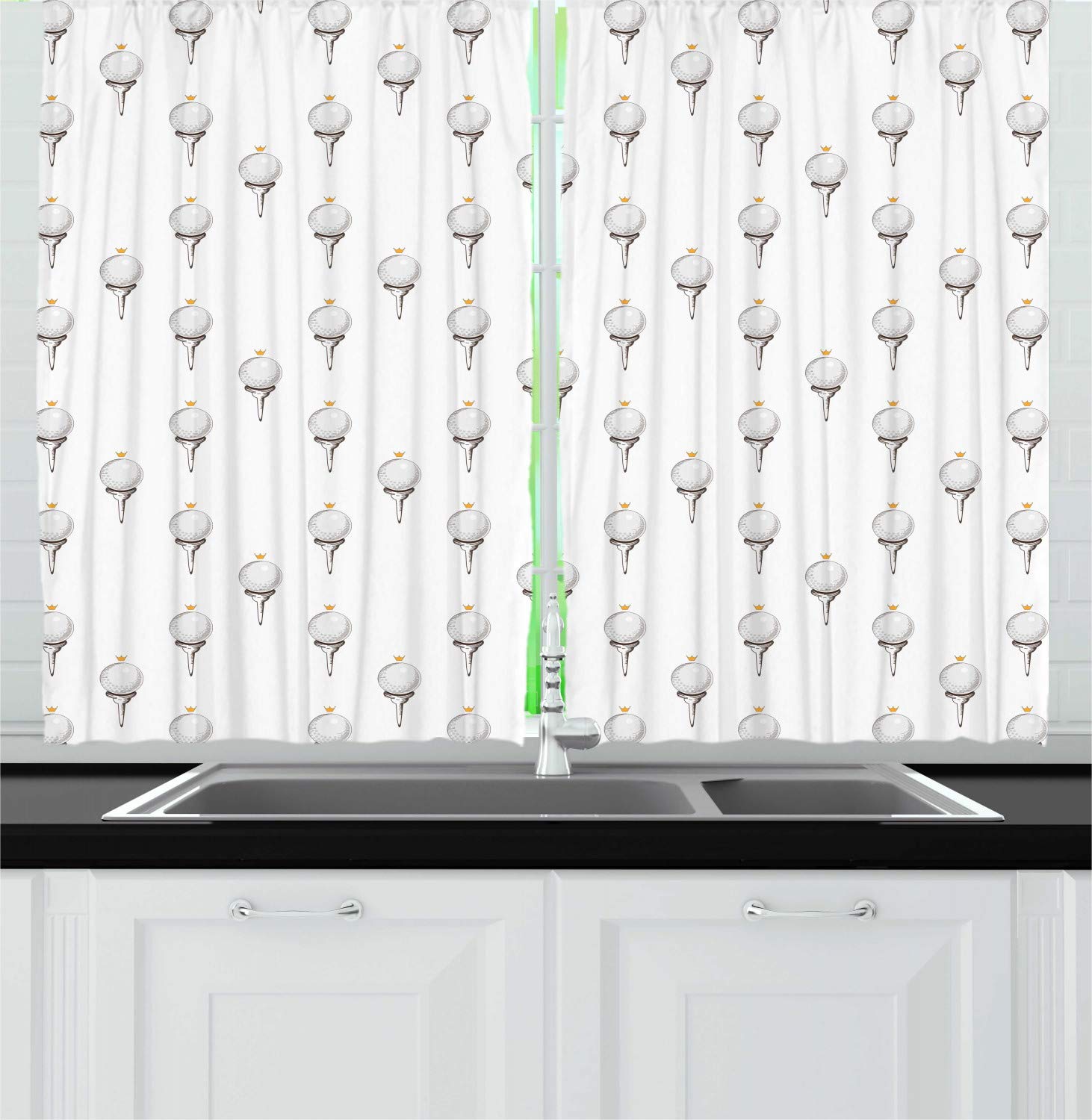 Ambesonne Golf Themed Kitchen Curtains - 2 Panel Set with Champion Ball & Crown Design, 55