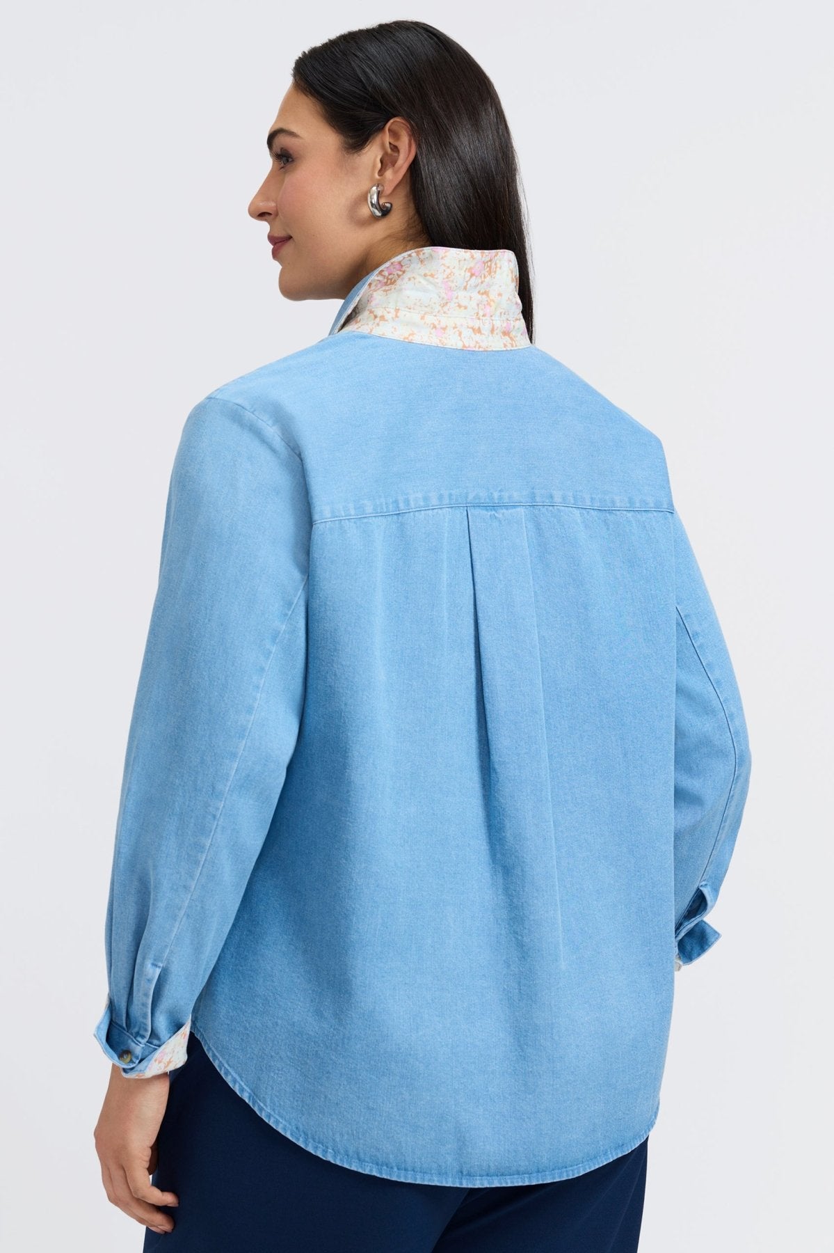 Margie Plus Size Tencel® Denim Long Sleeve Shirt for Women - Comfortable Stretch Casual Button Down Top for Work & Everyday Wear