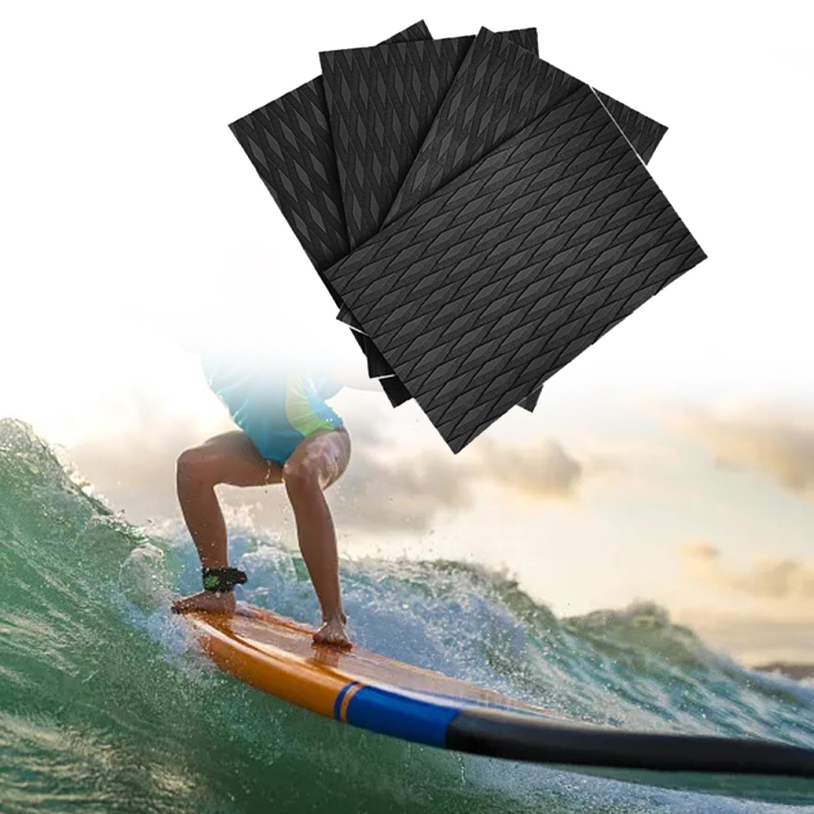 4X Non-Slip EVA Deck Grip Mats - Boat Decking Sheet & Surfboard Traction Pads for Canoe, Kayak, Longboard, Skimboard, SUP | DIY Waterproof Boat Flooring & Anti-Skid Surf Accessories for Marine, Beach & Outdoor Activities