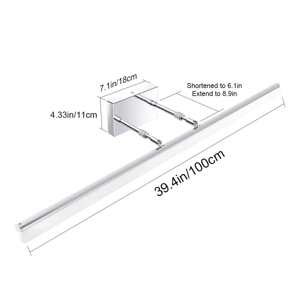 Aipsun 40 Inch Modern LED Vanity Light - Adjustable Bathroom Light Fixture with Chrome Finish, 5500K Daylight - Perfect for Bathroom Mirror Lighting, Dressing Room, and Makeup Area