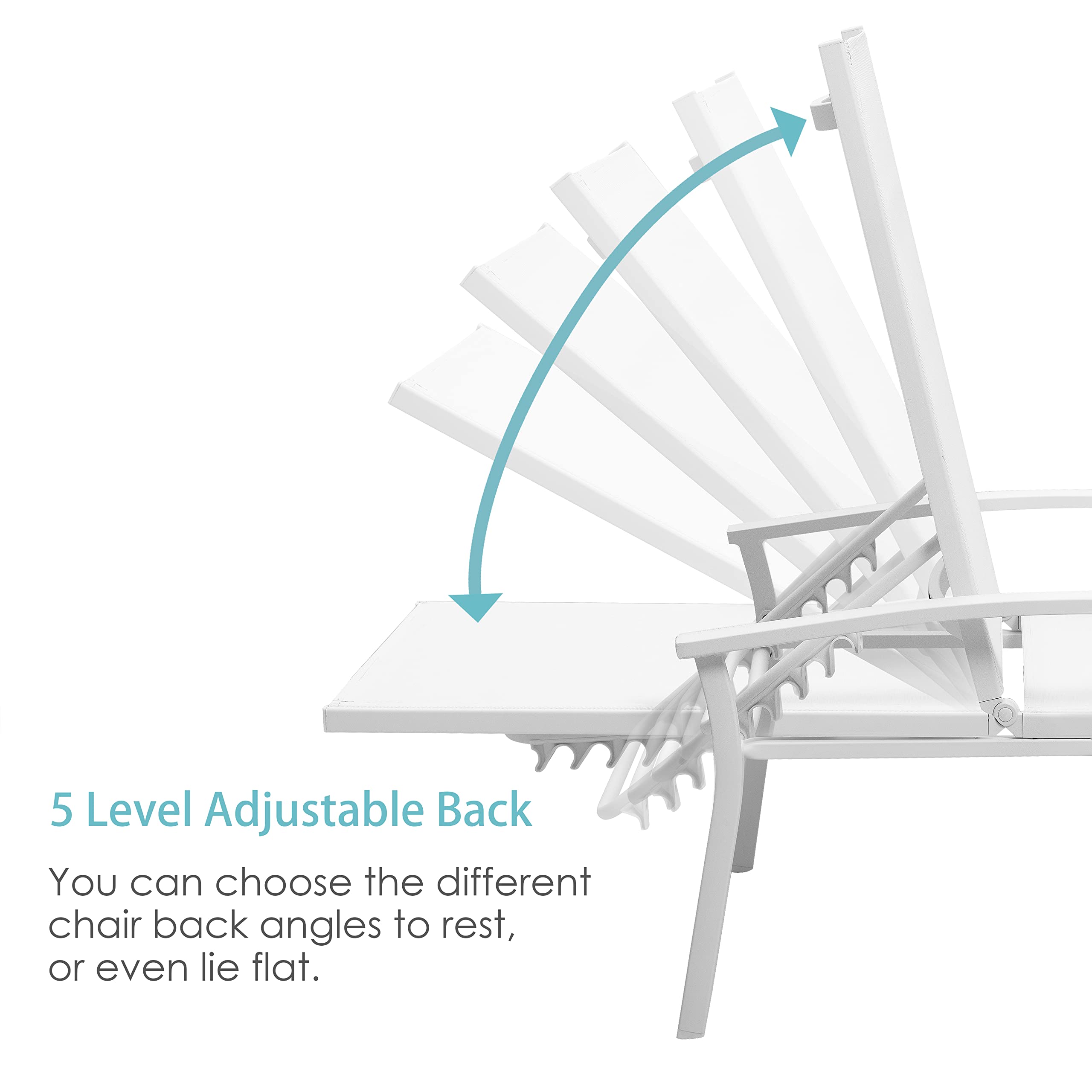 NUU GARDEN Patio Chaise Lounge - 5-Position Adjustable Outdoor Chaise Lounge Chair with All-Weather Textile Fabric - Perfect for Poolside, Beach, Garden, Patio & Backyard Relaxation
