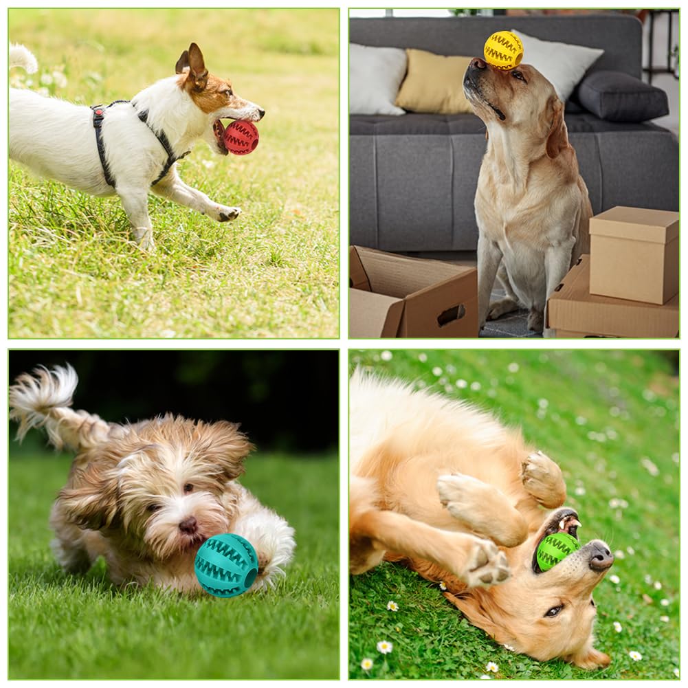 Flintronic 4-Pack Natural Rubber Dog Chew Toy Balls with Mint Flavor - Interactive Puzzle Feeder & Teeth Cleaning Toy for Small to Medium Dogs (5cm) - Perfect for Training, Enrichment & Dental Health