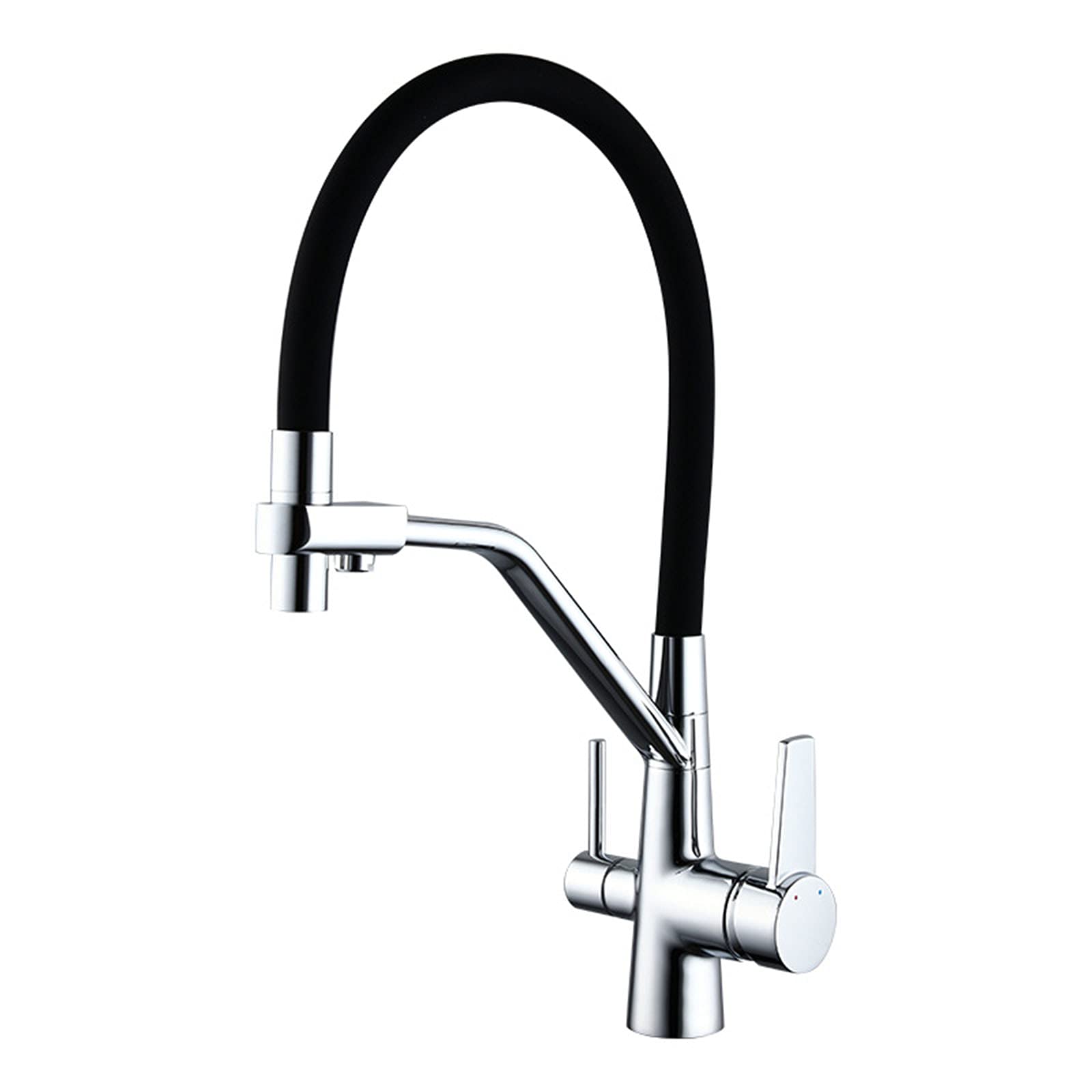 Premium Solid Brass Pull-Out Swivel Kitchen Faucet with Dual Handle & High Arc - 3-in-1 Water Filter Purifier System with Drinking Water Faucet (Chrome Finish) - Perfect for Modern Kitchens, Home Renovations & Water Purification Needs