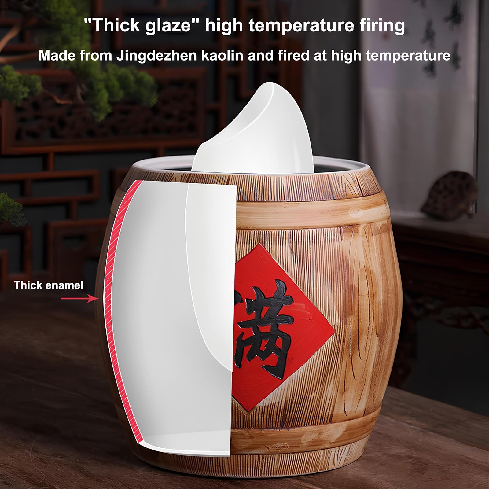 Premium Ceramic Rice Storage Container with Lid - Airtight Food Dispenser for Flour, Rice, Nuts & Snacks | Grain Storage Jar for Kitchen Pantry Organization & Bulk Food Preservation