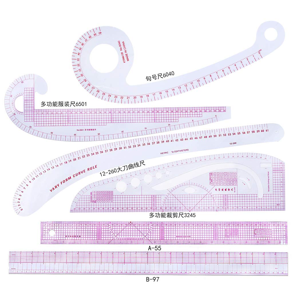 6Pcs French Curve Ruler Set - Tailor Sewing Drawing Template Tool for Dressmaking, Clothes Designing & Pattern Making | Perfect for Fashion Designers, DIY Sewing Projects and Costume Creation