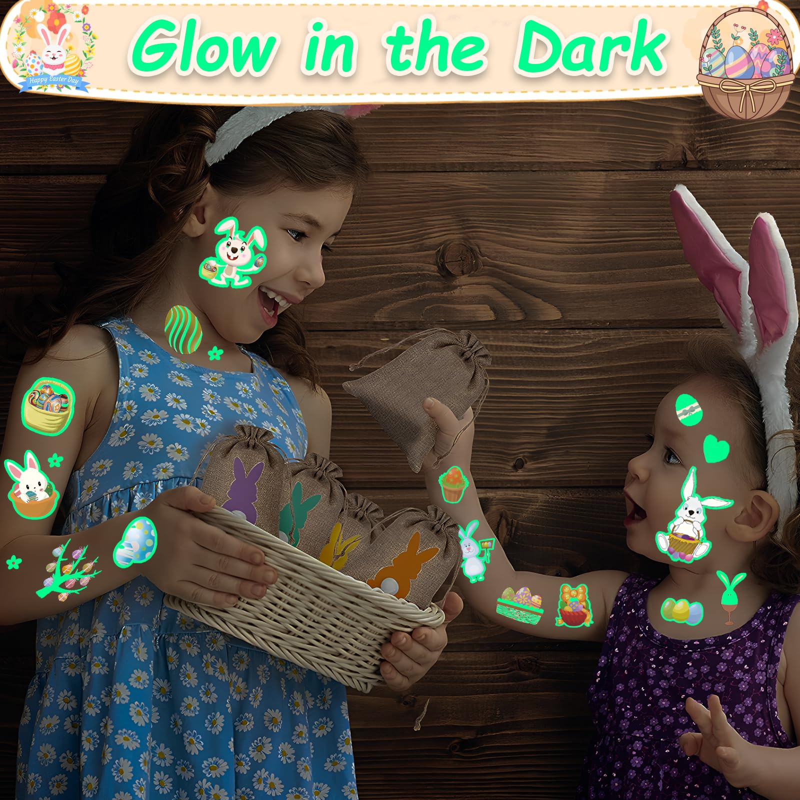 Glow in the Dark Easter Temporary Tattoos for Kids - 111 Styles Bunny Rabbit Egg Fake Tattoos | Easter Basket Stuffers, Party Favors, Goodie Bag Fillers & Holiday Decorations | Perfect for Easter Egg Hunts, Classroom Rewards & Spring Celebrations