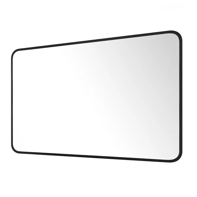 Modern Black Aluminum Framed Wall Mirror - Sleek Soft Corner Design for Living Room, Bedroom & Bathroom Decor | Home & Office Interior Accent Mirror