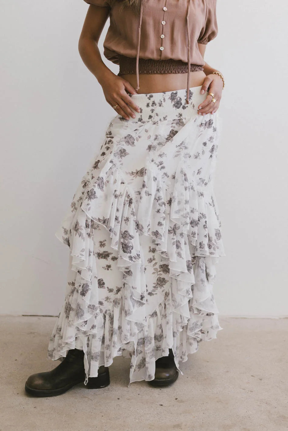 Emerson Ruffled Maxi Skirt for Women - Flowy White Long Skirt with Tiered Ruffle Design | Perfect for Summer, Beach Vacations & Boho Outfits