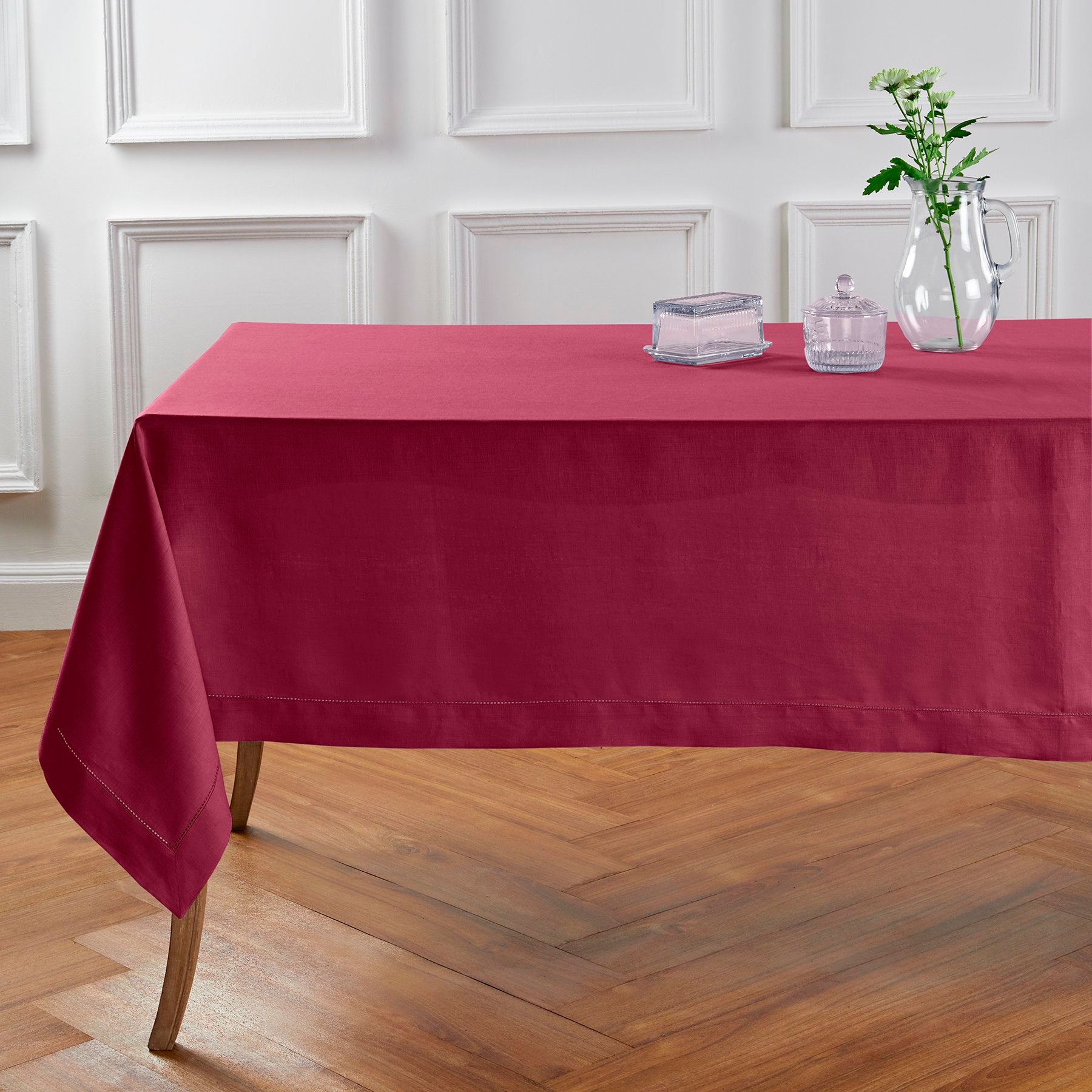 Elegant Classic Hemstitch Tablecloth - Premium Cotton Linen Dining Table Cover for Formal Dinners & Special Occasions
