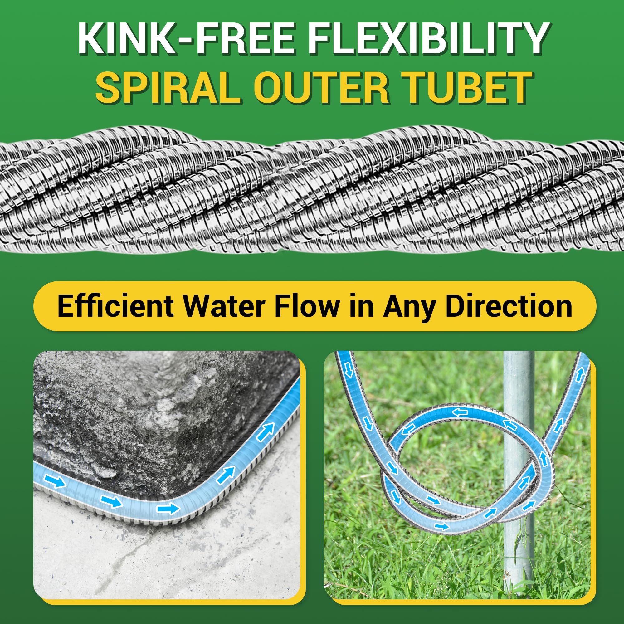 3FT Heavy Duty 304 Stainless Steel Garden Hose - Flexible Metal Water Hose with Female to Female Fitting for Outdoor Use, Hose Reel, Dehumidifier & RV - Perfect for Gardening, Car Washing and Outdoor Watering