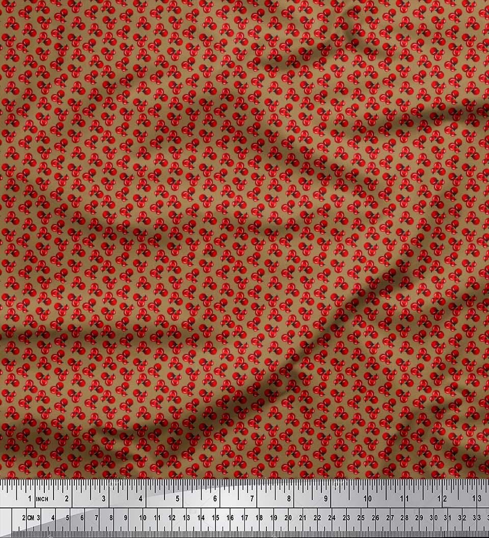 Soimoi Rayon Brown Fabric by The Yard - 56 Inch Wide - Red Berries Fruits Shirting - Fruity Delight Printed Fabric for Dresses, Skirts, DIY Crafts & Home Decor
