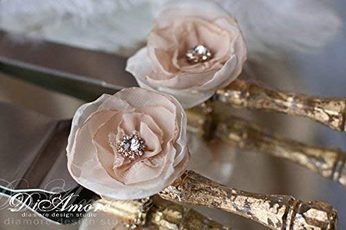 Personalized Ivory & Gold Wedding Cake Server and Knife Set - Engraved Flower Design Cake Cutting Gift for Bridal Showers, Anniversaries & Special Occasions