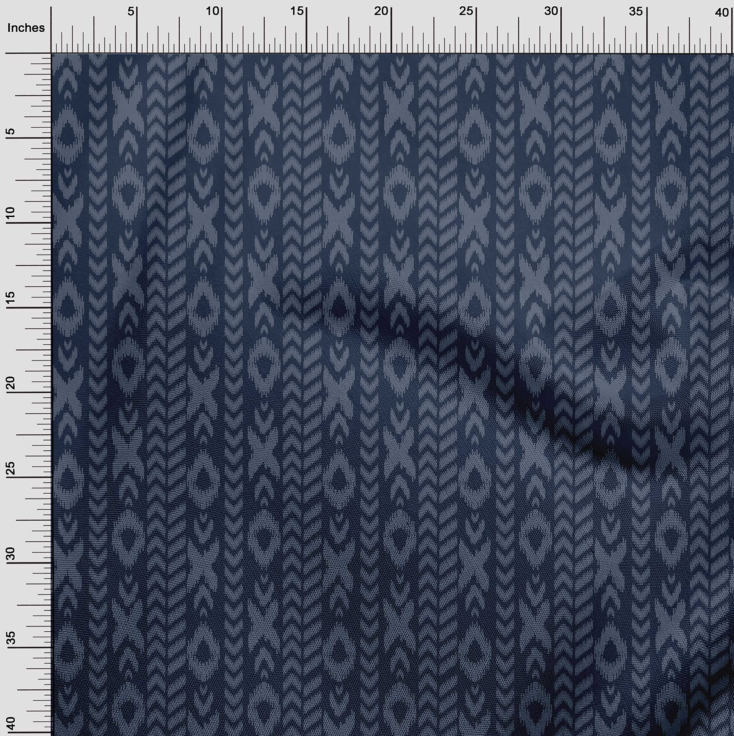 oneOone Rayon Blue Ikat Fabric by The Yard - 56 Inch Wide Printed DIY Sewing Material for Clothing, Dresses & Home Decor | Premium Quality for Sewing, Quilting & Craft Projects
