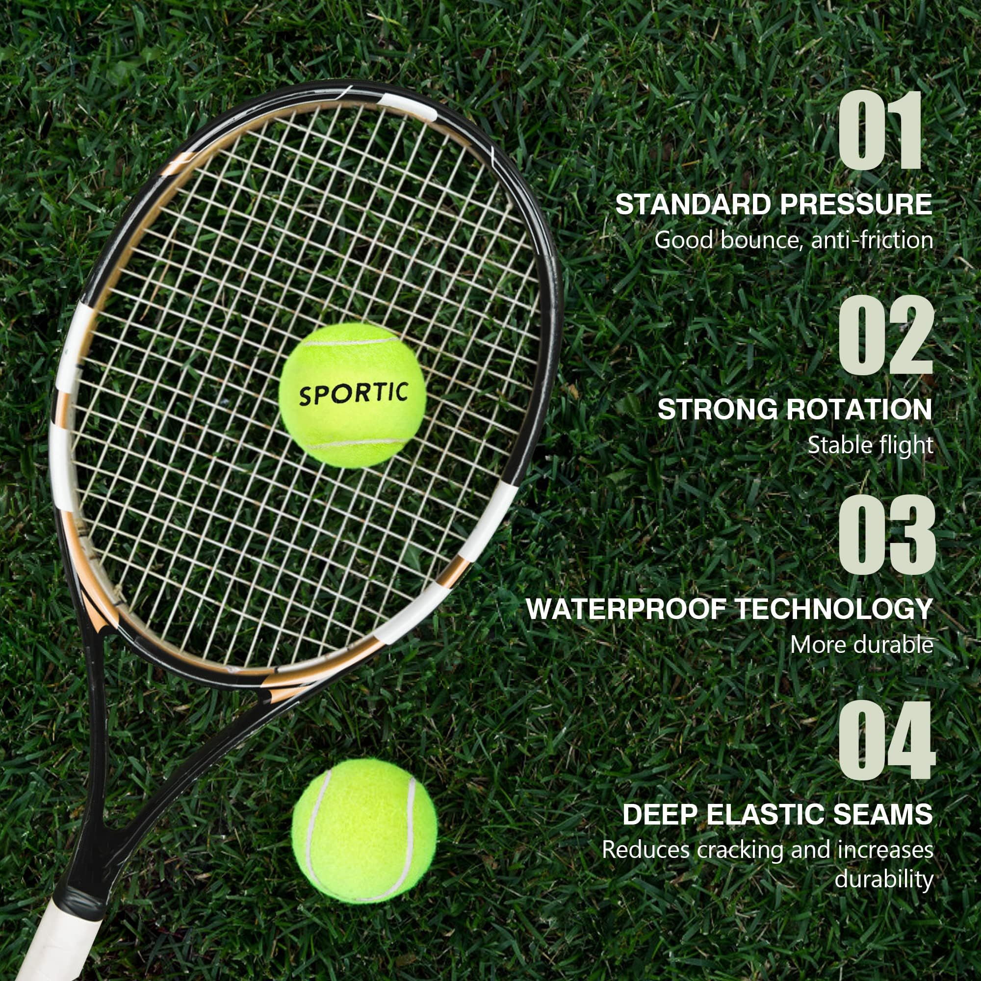 **SPORTIC Pressurized Tennis Balls - 12PC or 36PC with Mesh Bag | High Bounce Training & Practice Balls for Beginners, Pets & Dogs | Perfect for Court Play, Backyard Drills & Dog Fetch Games**