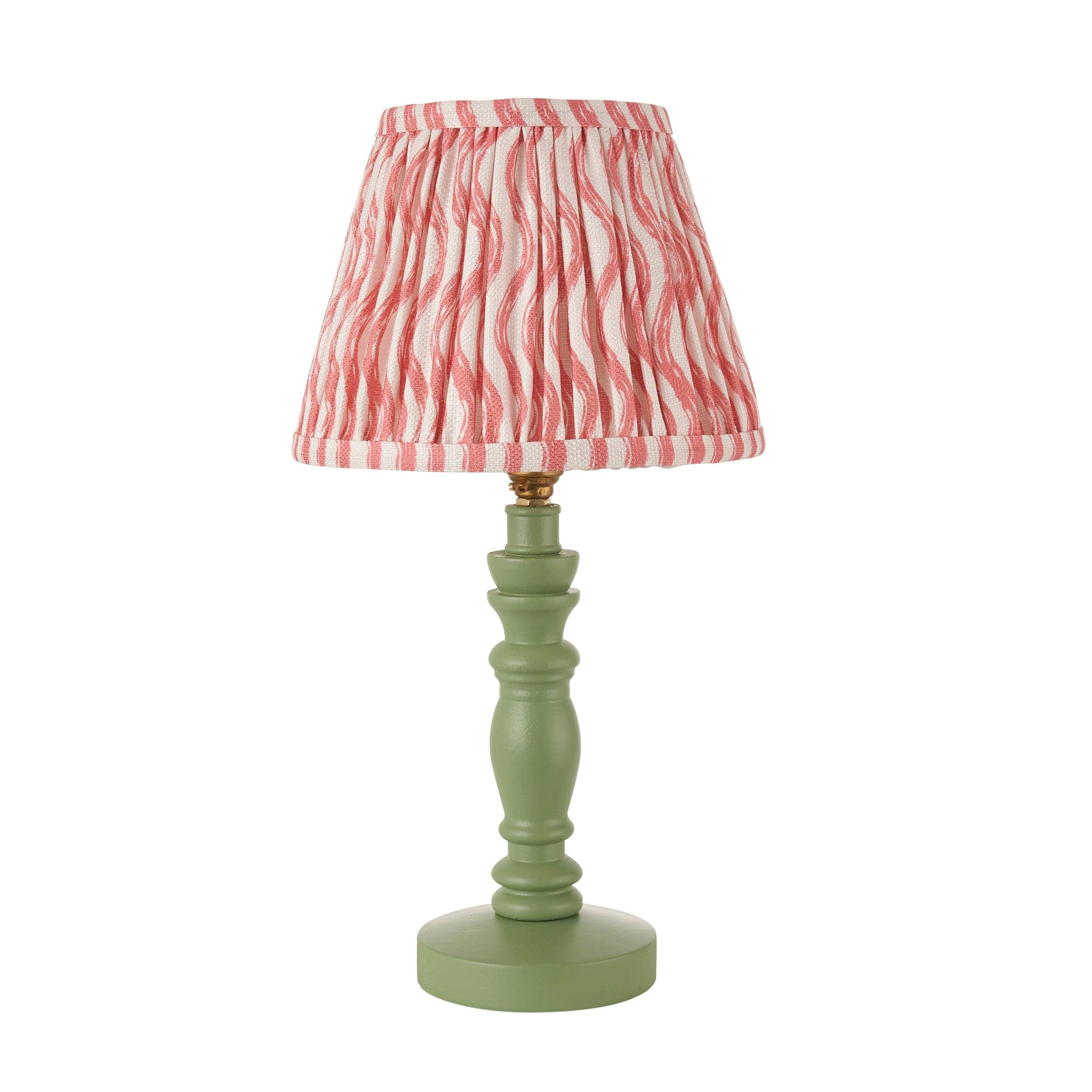 Bibury Green Table Lamp with 20cm Coral Pink Ripple Shade - Modern Home Office & Bedroom Lighting Decor