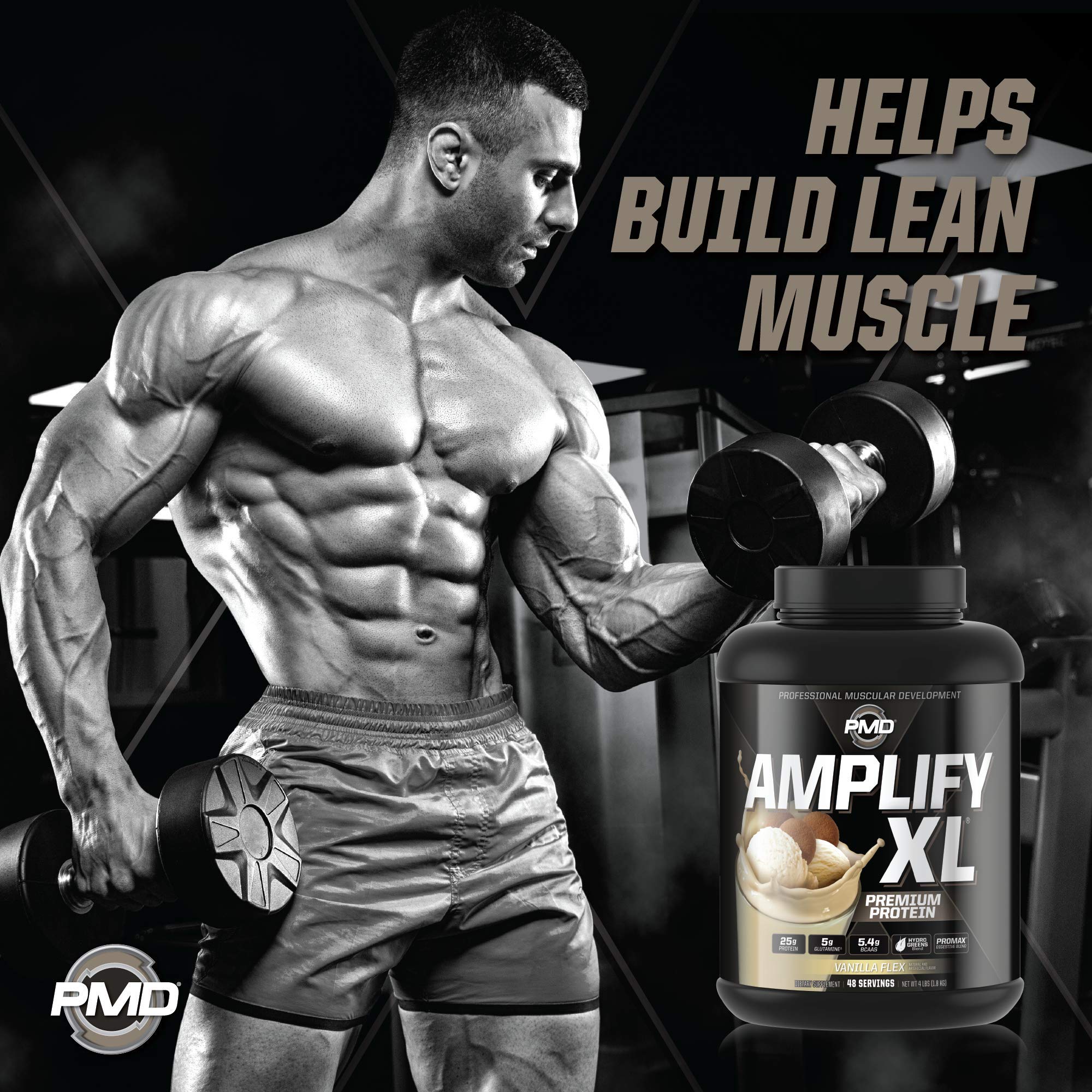PMD Sports Amplify XL Premium Whey Protein Powder with Hydro Greens Blend - Glutamine & Superfood Matrix for Muscle Growth, Strength & Recovery - Vanilla Flex Flavor (48 Servings) - Ideal for Post-Workout, Meal Replacement & Fitness Enthusiasts