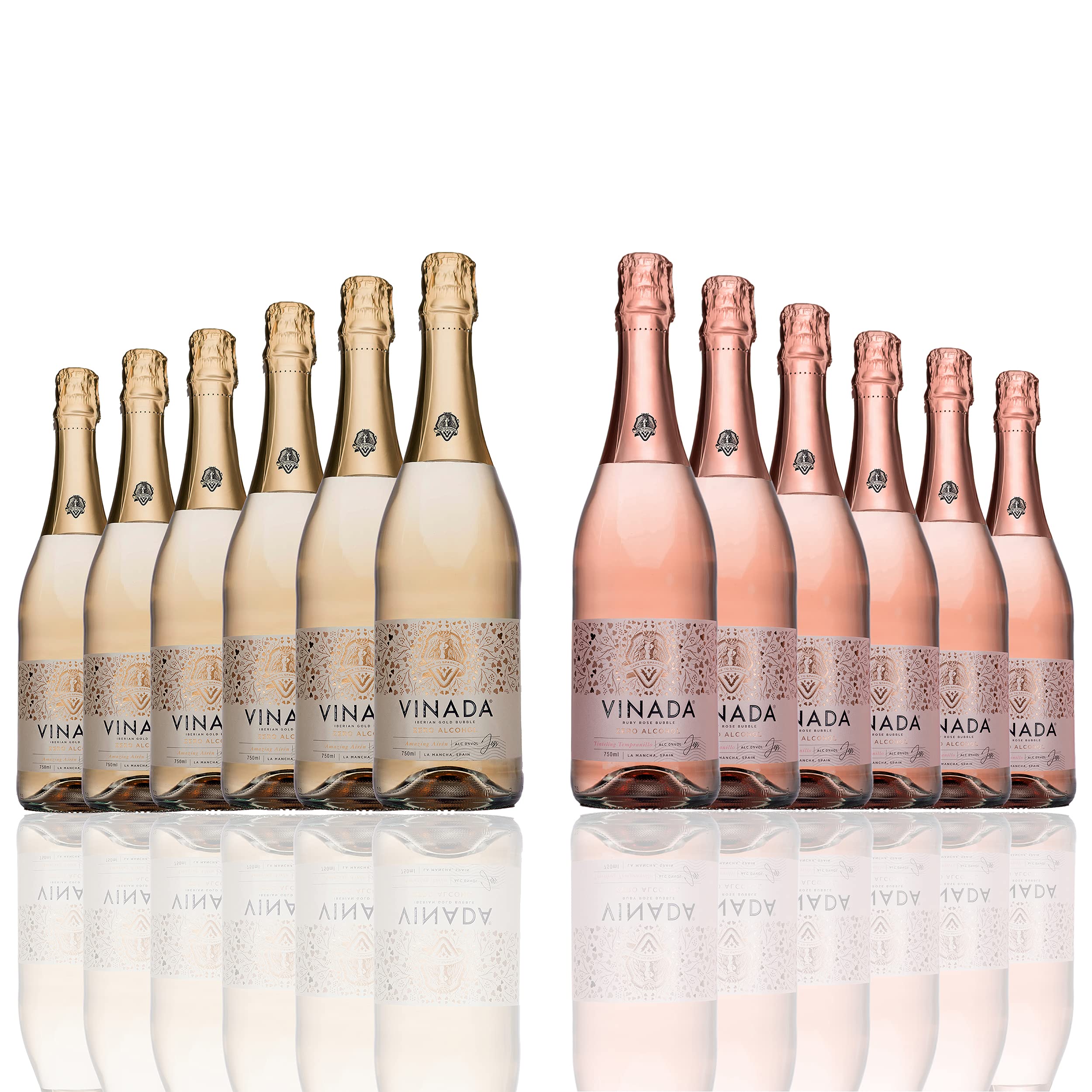 VINADA Sparkling Gold & Rosé Alcohol-Free Wine Variety Pack - 12 x 750ml Glass Bottles - Perfect for Celebrations, Gifts & Sober Living