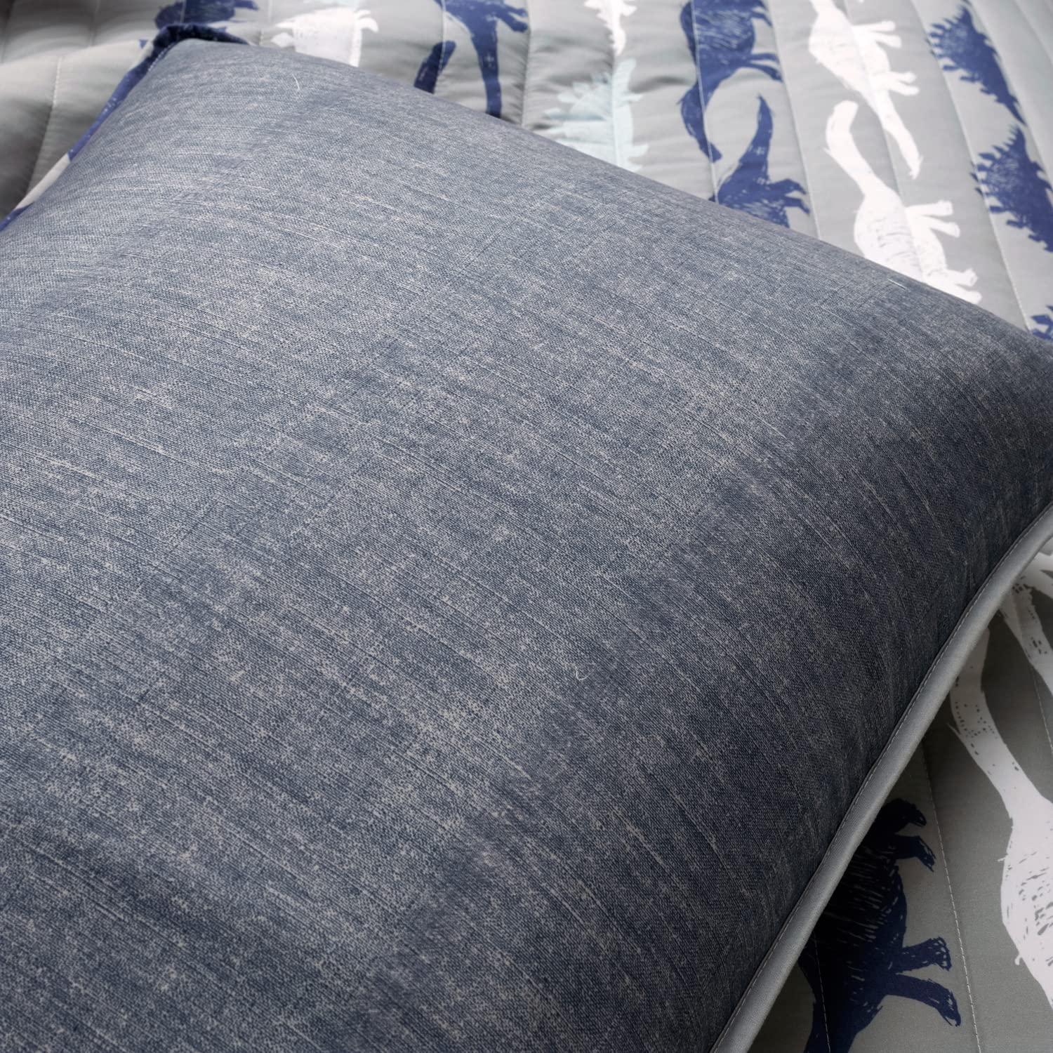 Lush Decor Stone Age Dinosaur Quilt Set - 3 Piece Reversible Kids Bedding (Full/Queen Size) in Navy, Gray & Toddler Blue - Perfect for Boys' Bedrooms, Nursery Decor & Dinosaur Theme Rooms
