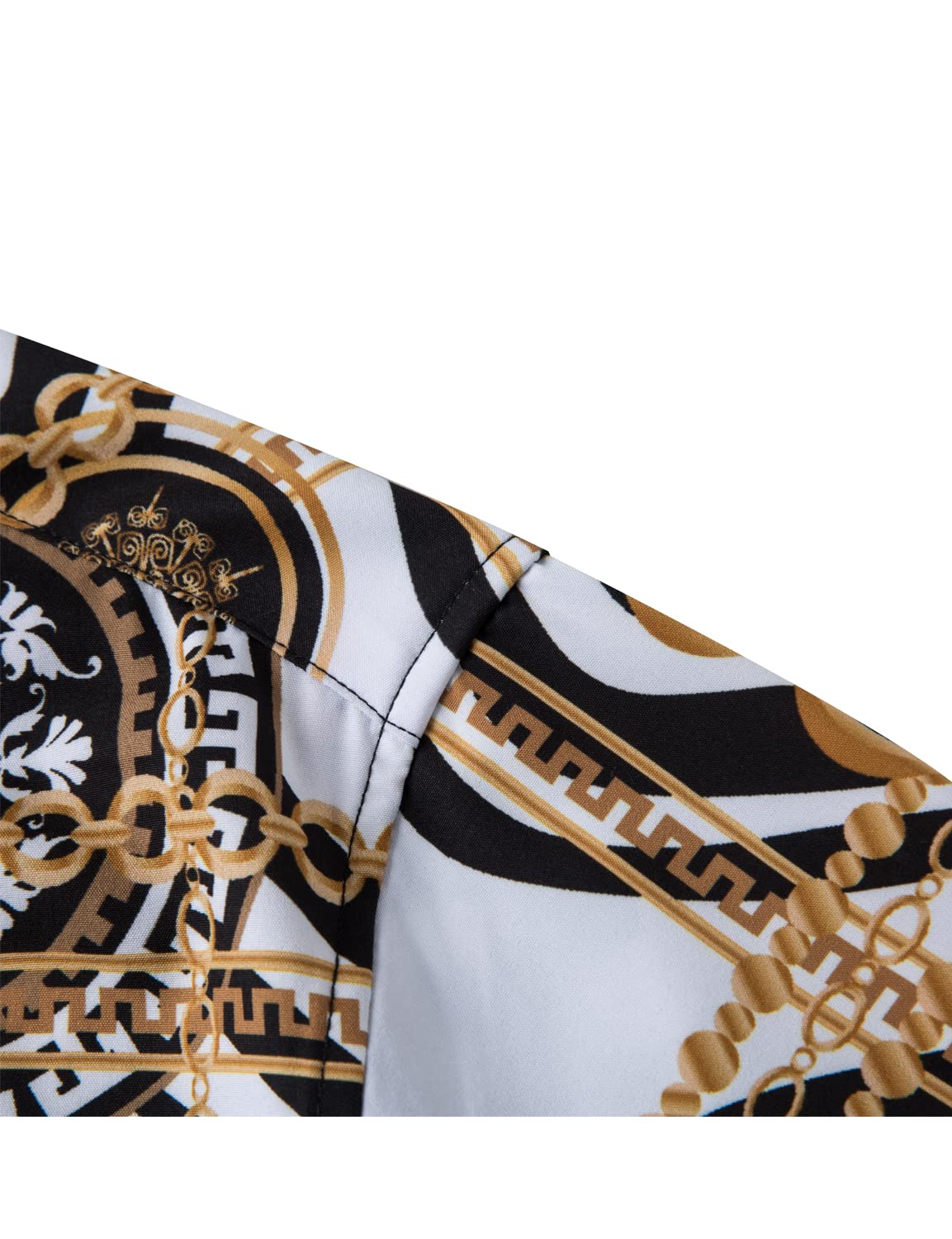 Luxury Men's Black & Gold Baroque Chain Print Dress Shirt - Short Sleeve Casual Button Down Shirt for Party, Club & Formal Events | Buchona Style Fashion