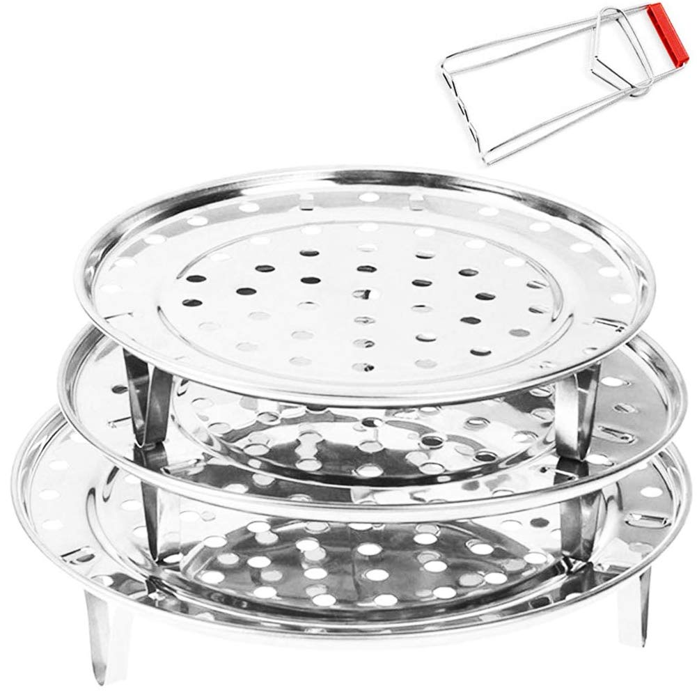 Stainless Steel Steamer Rack Set - 3 Pack with Clip (7.6