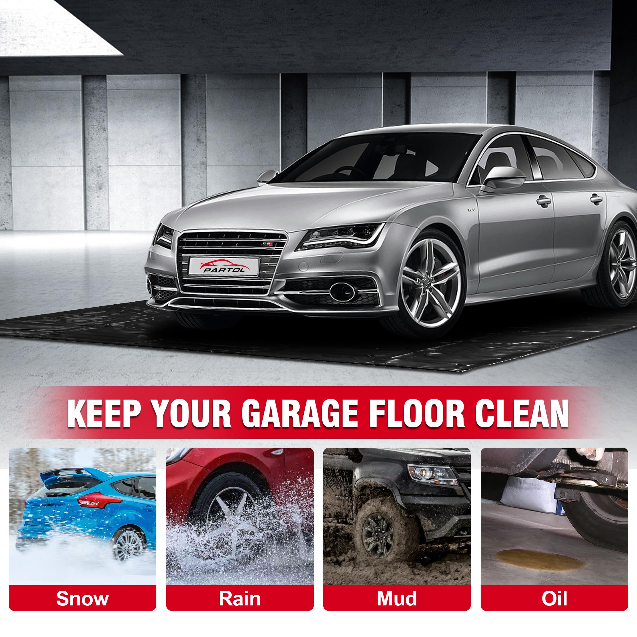 Patrol Heavy Duty Non-Slip Garage Floor Containment Mat - 9x22ft Waterproof Garage Floor Protection Mat for Cars, Trucks & SUVs - Resists Sand, Snow, Rain & Mud - Ideal for Winter Weather, DIY Projects & Vehicle Maintenance