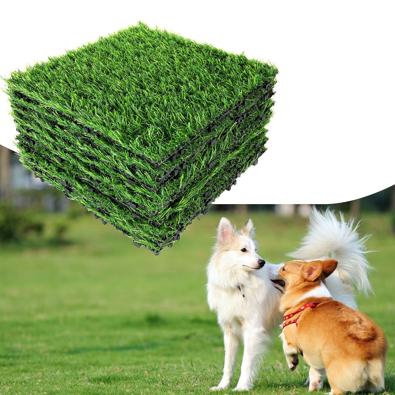 MNKNENG 9 Pack 12x12 Inch Artificial Grass Turf Tiles - Self-Draining Interlocking Fake Grass for Patio, Balcony, Backyard - Indoor/Outdoor Flooring & Lawn Replacement (Perfect for Pets, Play Areas & Decorative Landscaping)