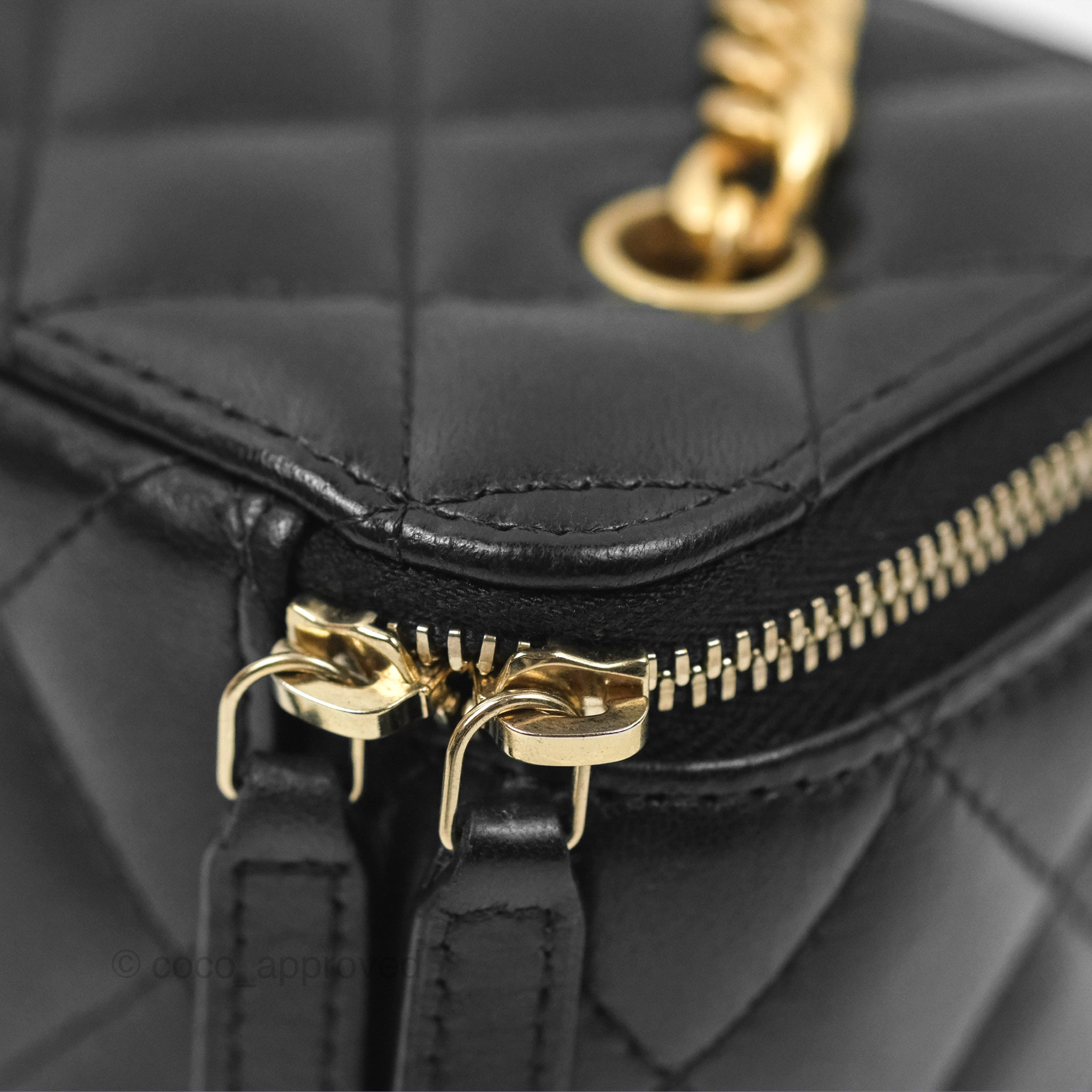 Chanel Adjustable Chain Black Lambskin Vanity Bag with Aged Gold Hardware - Perfect for Evening Events, Parties & Luxury Fashion Accessories