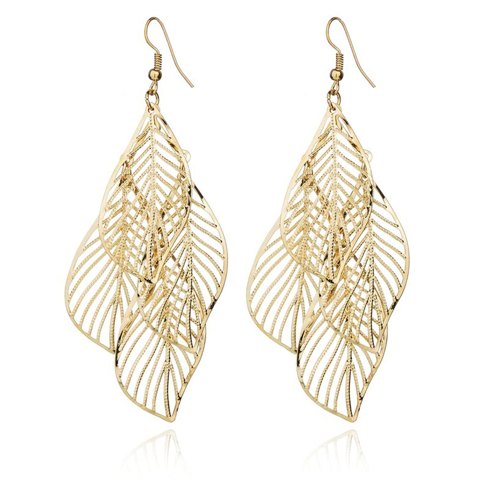 Bohemian Layered Filigree Leaf Earrings for Women - Handmade Silver & Gold Plated Lightweight Chandelier Dangle Earrings - Perfect for Festivals, Weddings & Boho Fashion