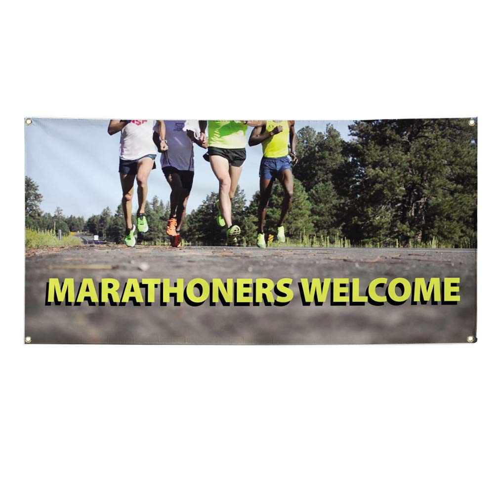 **Durable Vinyl Banner 48x96 Inches - Weatherproof Outdoor Advertising Sign with 8 Grommets for Business, Events & Yard Signs - Perfect for Marathons, Trade Shows & Industrial Use**