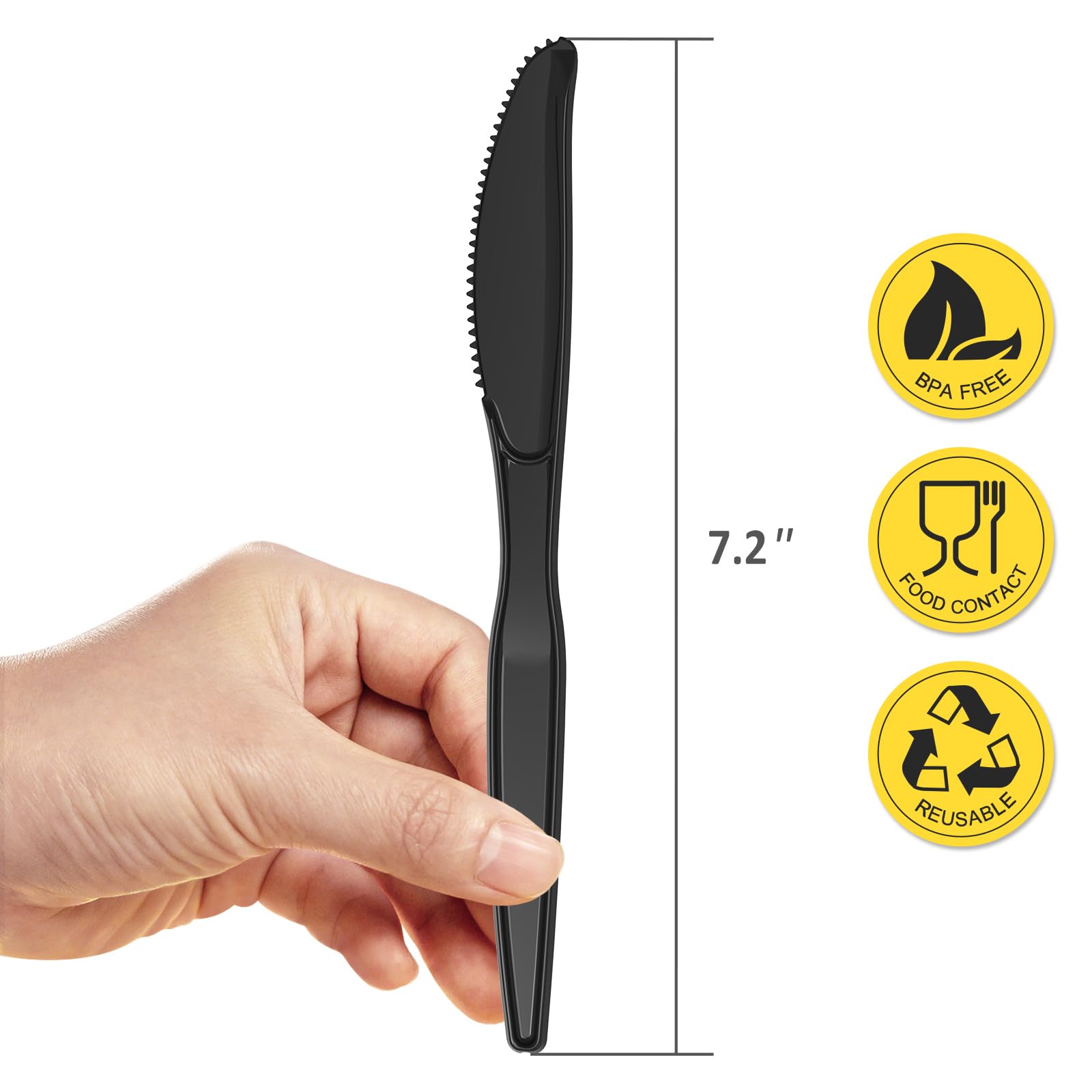 Heavy Duty Black Plastic Knives - 100 Pack Disposable Cutlery for Parties, Picnics, BBQs & Catering Events - Durable & Eco-Friendly Party Supplies