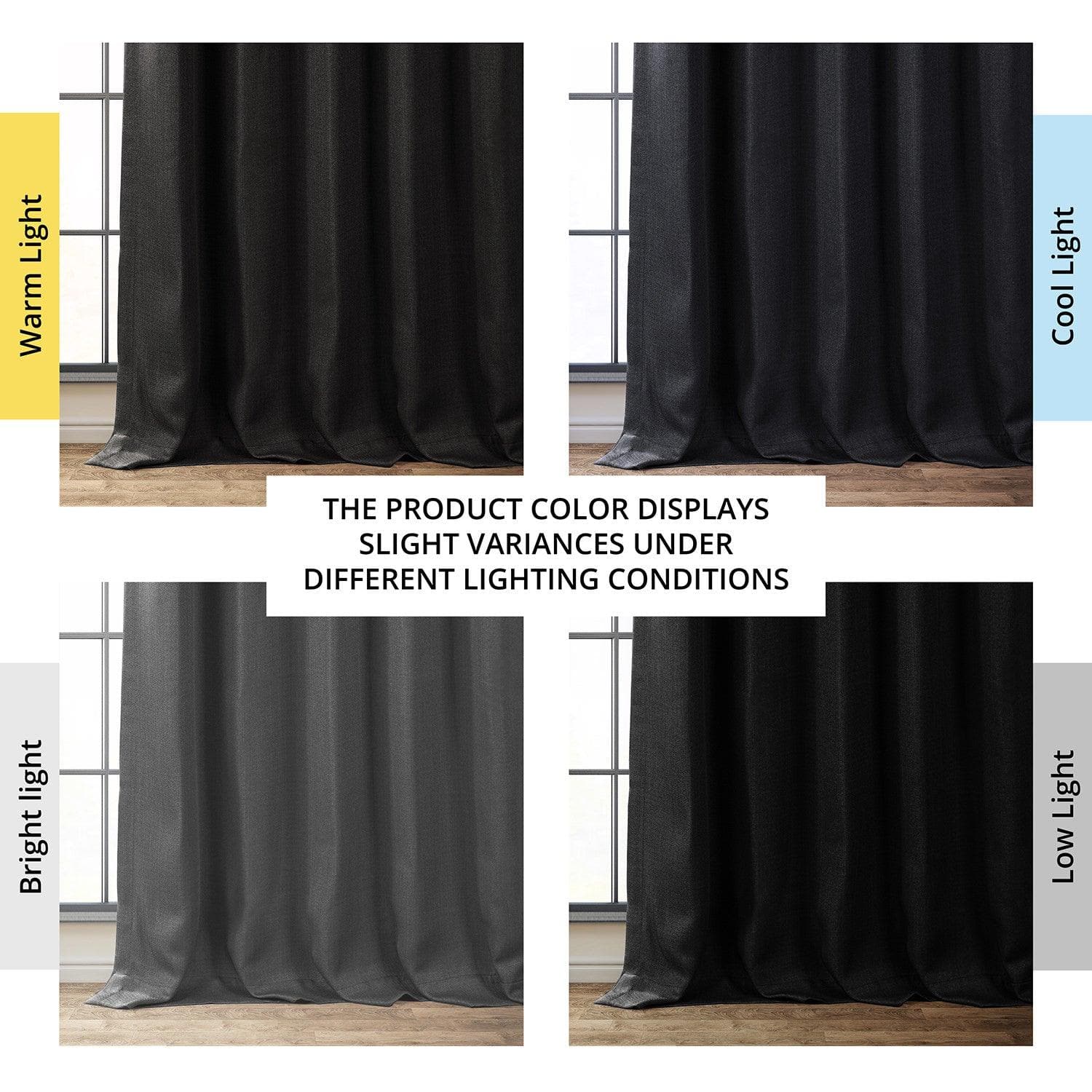 Black Textured Faux Linen Blackout Curtains for Bedroom - Noise Reducing & Thermal Insulated Window Drapes for Living Room, Nursery & Home Theater