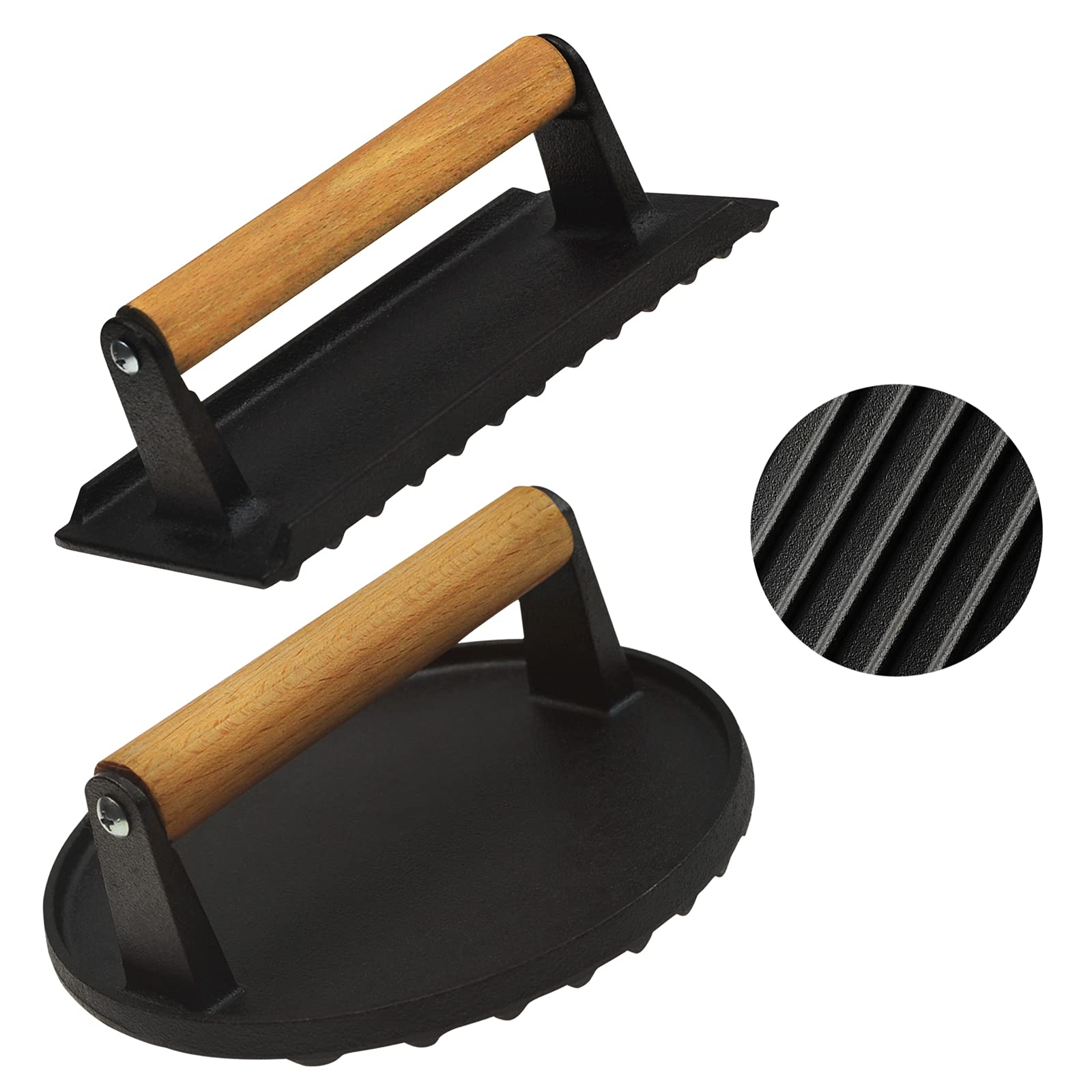 WOWALD Heavy Duty Cast Iron Grill Press - Non-Stick Rectangle Burger Bacon & Steak Weight with Wooden Handle for Grills, Griddles, BBQ - Perfect for Smash Burgers, Paninis & Even Cooking