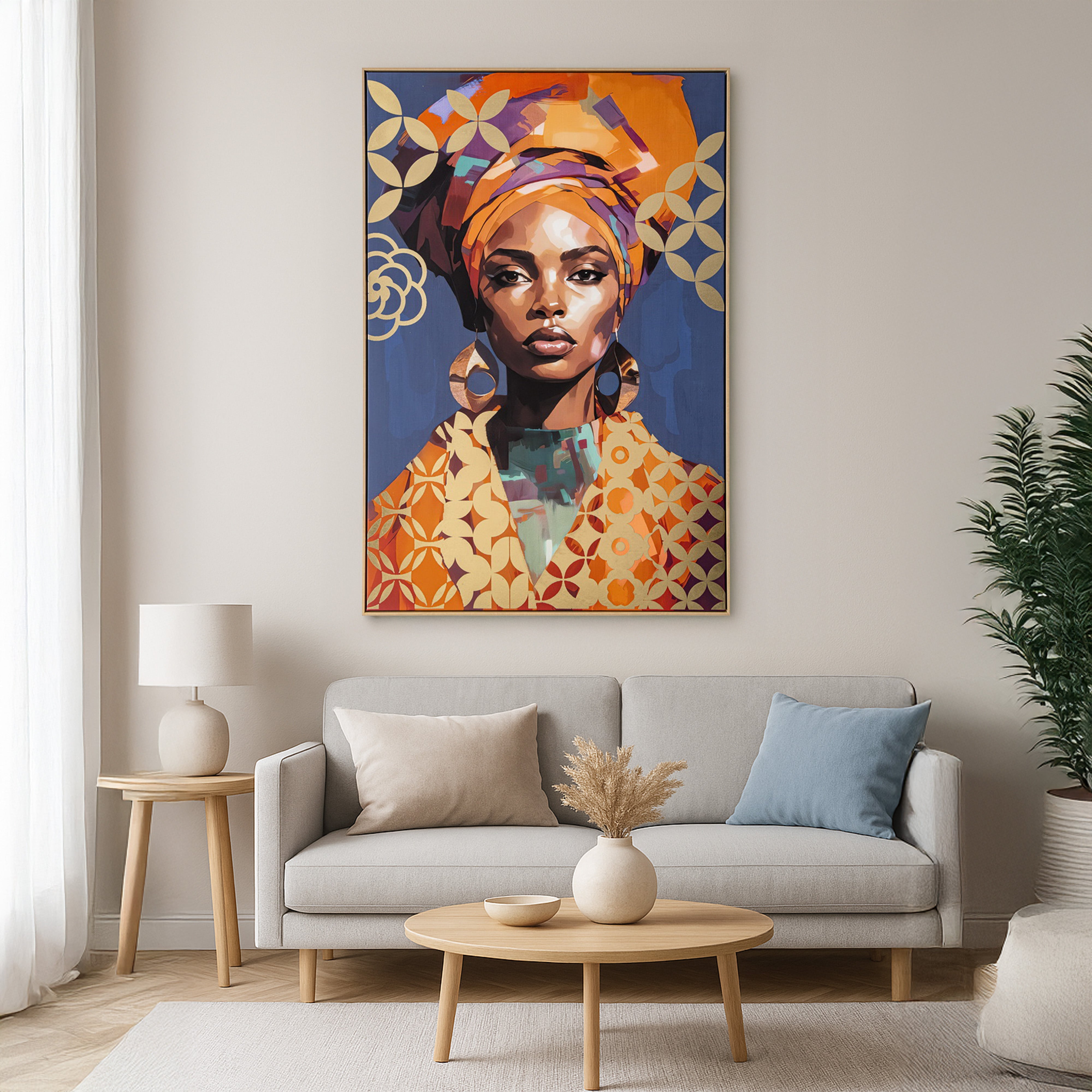 Urban Style Brushmarks Foiled Canvas African Woman Blue Art Print - Perfect for Home Decor, Office Wall Art & Gift Ideas