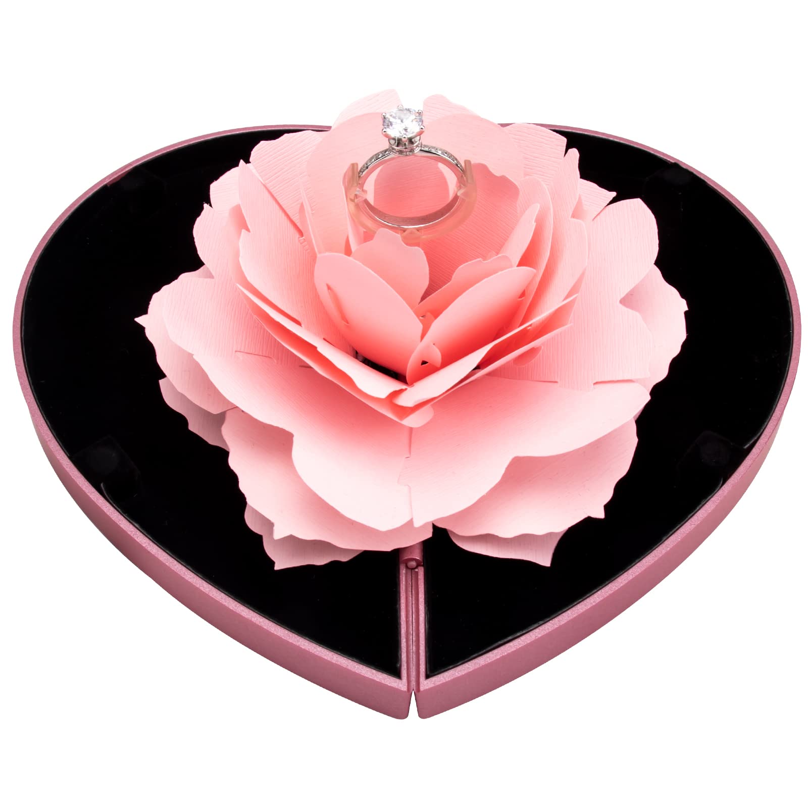 Wonuu Heart Shaped Pink Engagement Ring Box - Romantic Rose Jewelry Storage Holder for Women, Perfect Proposal Wedding Gift (Great for Surprise Proposals, Anniversary Gifts & Jewelry Organization)