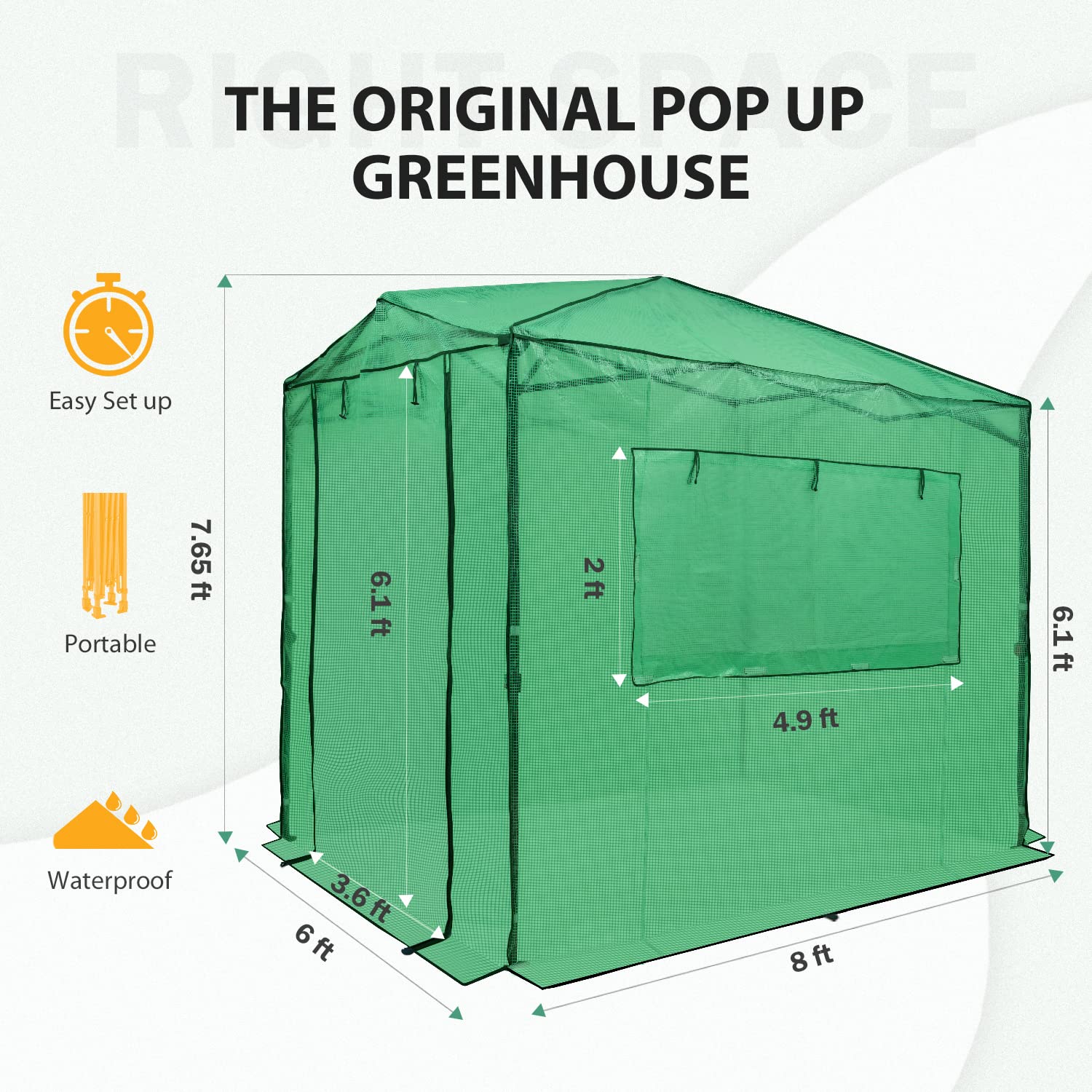 EAGLE PEAK 8x6ft Portable Walk-in Greenhouse for Indoor & Outdoor Gardening - Pop-Up Plant Protection Tent with Zippered Doors & PE Cover - Perfect for Seed Starting, Plant Growing & Backyard Gardening