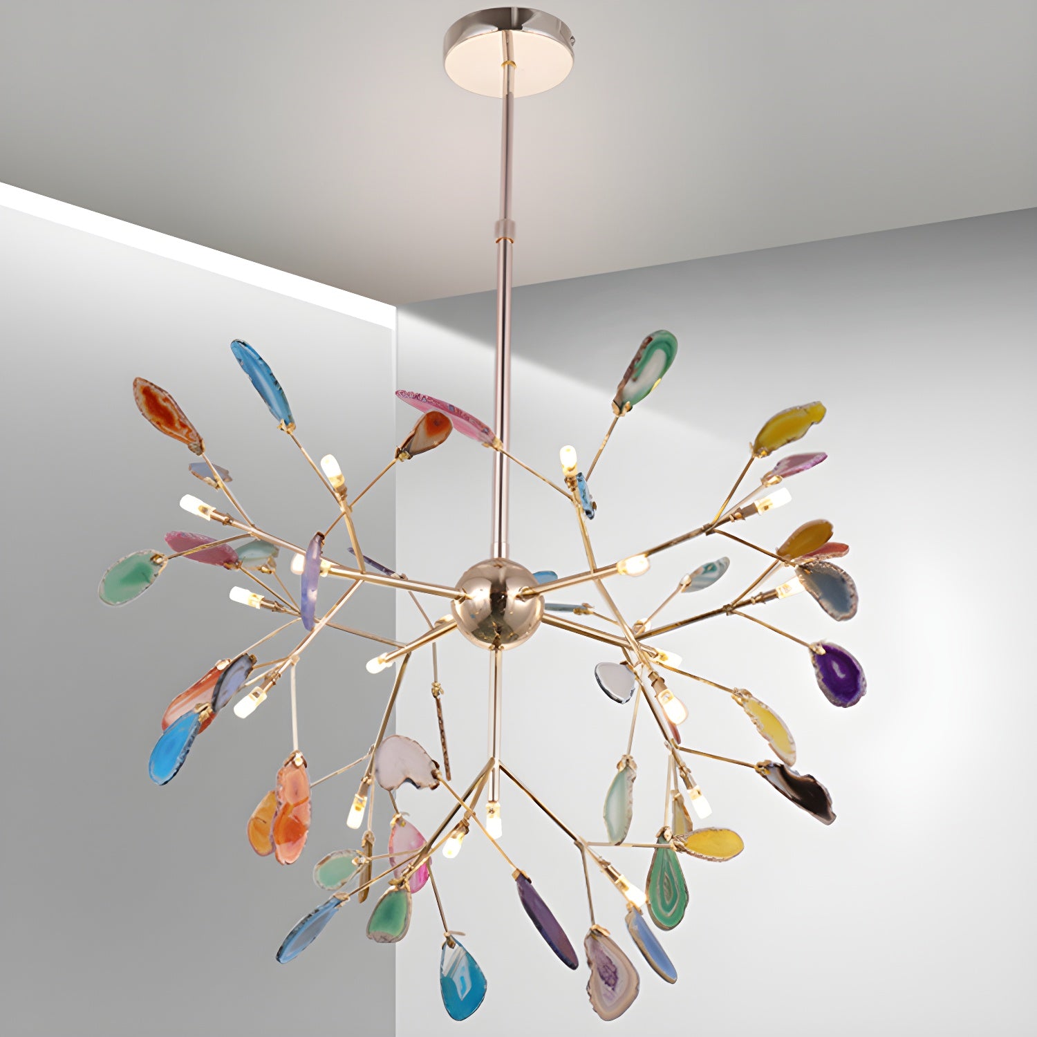 Exquisite Agate Flake Crystal Chandelier - Elegant Handcrafted Lighting Fixture for Dining Room, Living Room, or Bedroom Decor