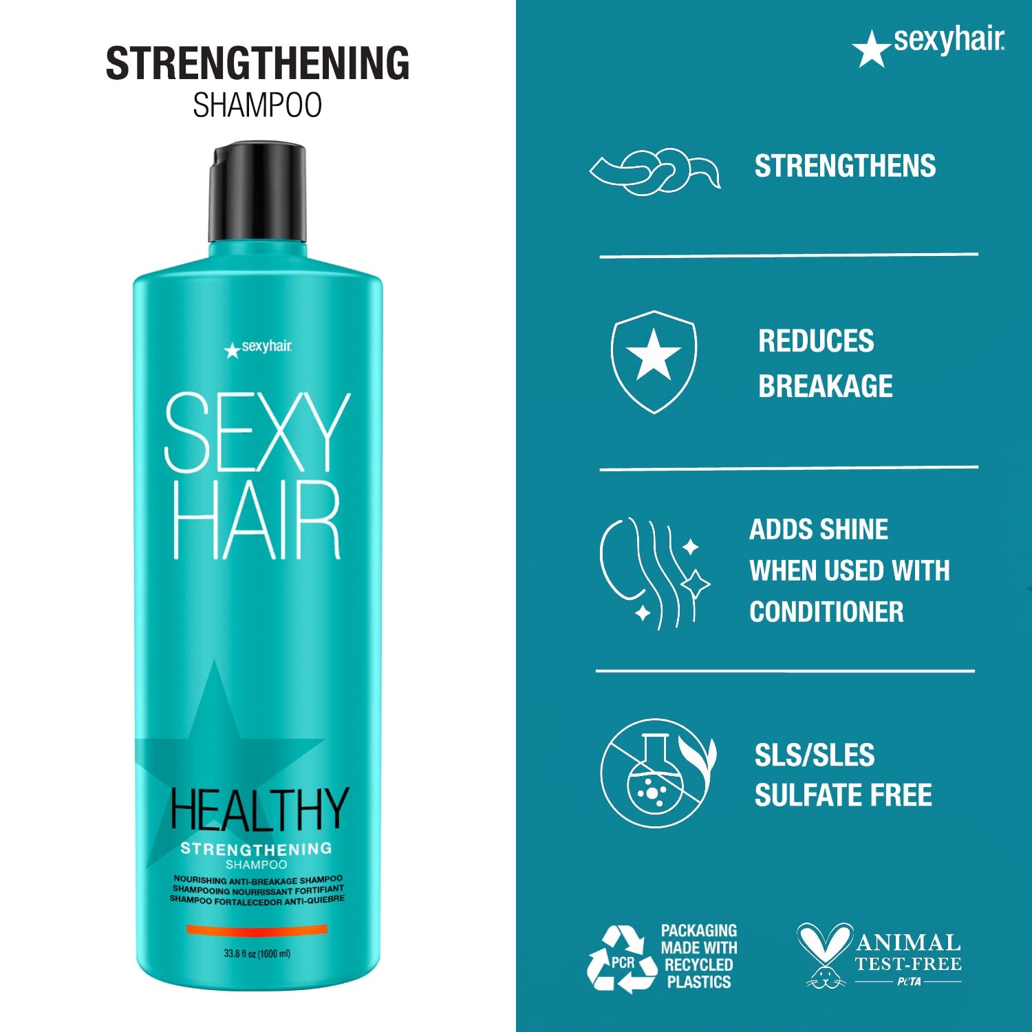 SexyHair Healthy Strengthening Anti-Breakage Shampoo & Conditioner Set - Sulfate Free (No SLS/SLES) for Damaged Hair Repair - Adds Strength & Flexibility - Perfect for Color-Treated, Chemically Processed & Weak Hair