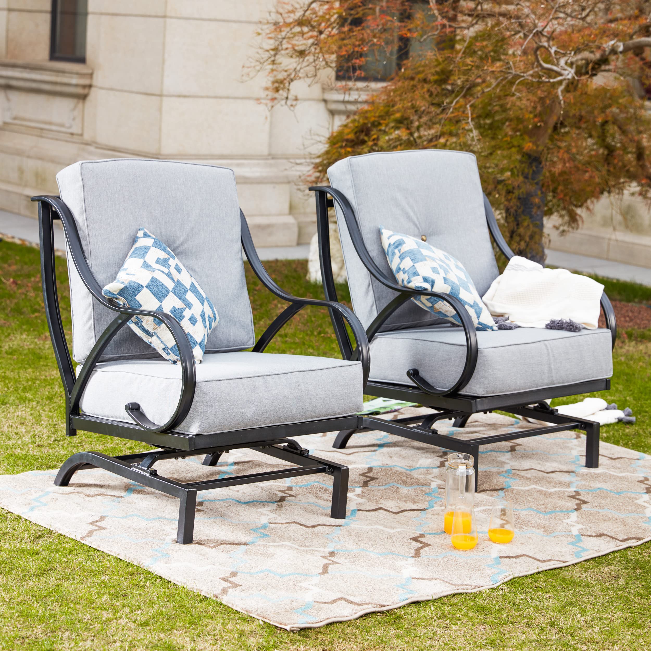 LOKATSE HOME 2-Piece Outdoor Patio Dining Chairs Set - Grey Metal Bistro Chairs with Cushions for Garden, Balcony, and Backyard Relaxation