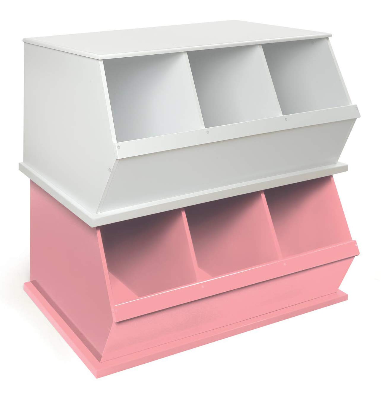 Badger Basket Three Bin Stackable Toy Storage Organizer with Removable Bins - Pink Nursery, Kids Room & Playroom Organization Solution
