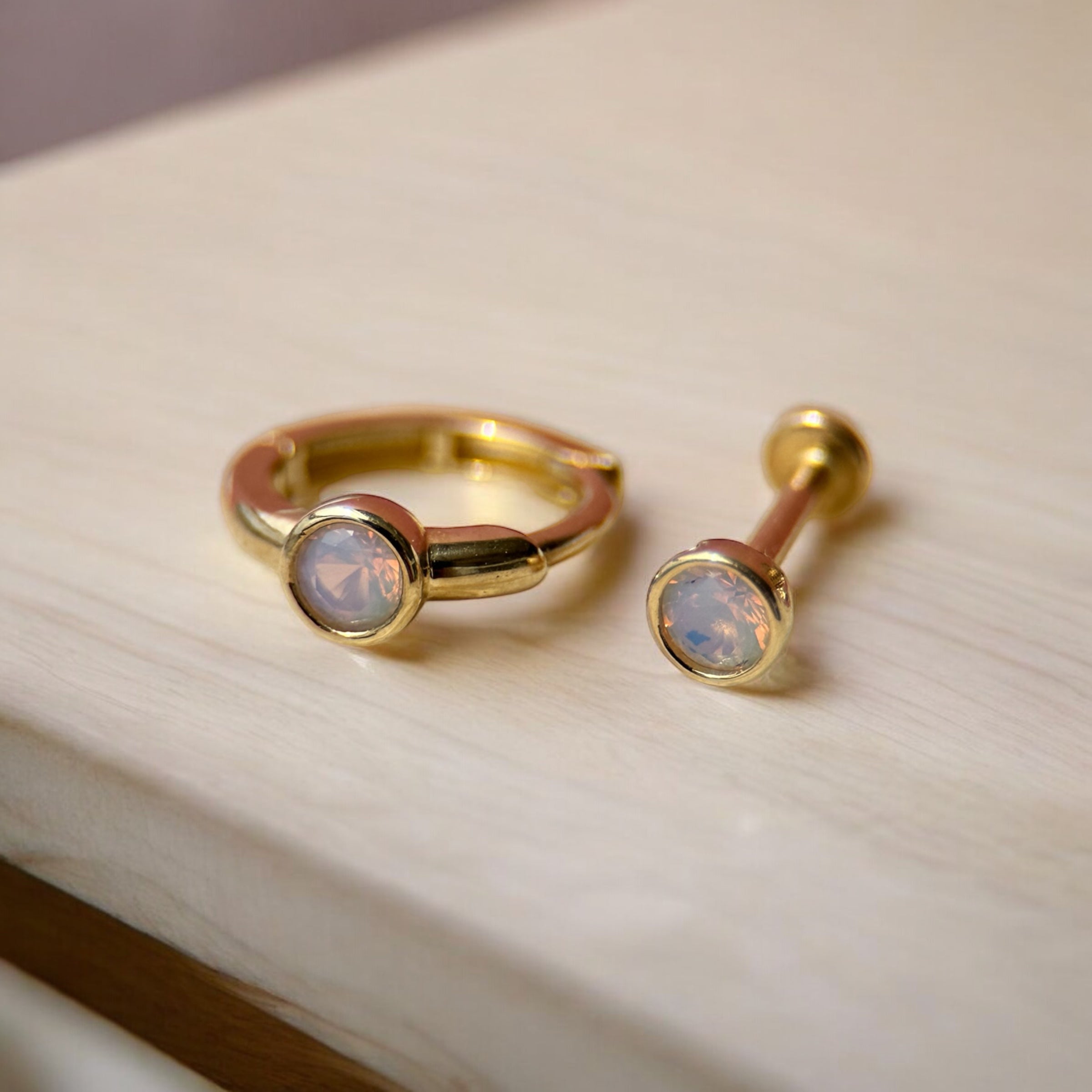 14K Yellow Gold Opal Huggie Earrings - Bezel Set for Secure Fit | Perfect for Everyday Wear, Gifts & Special Occasions